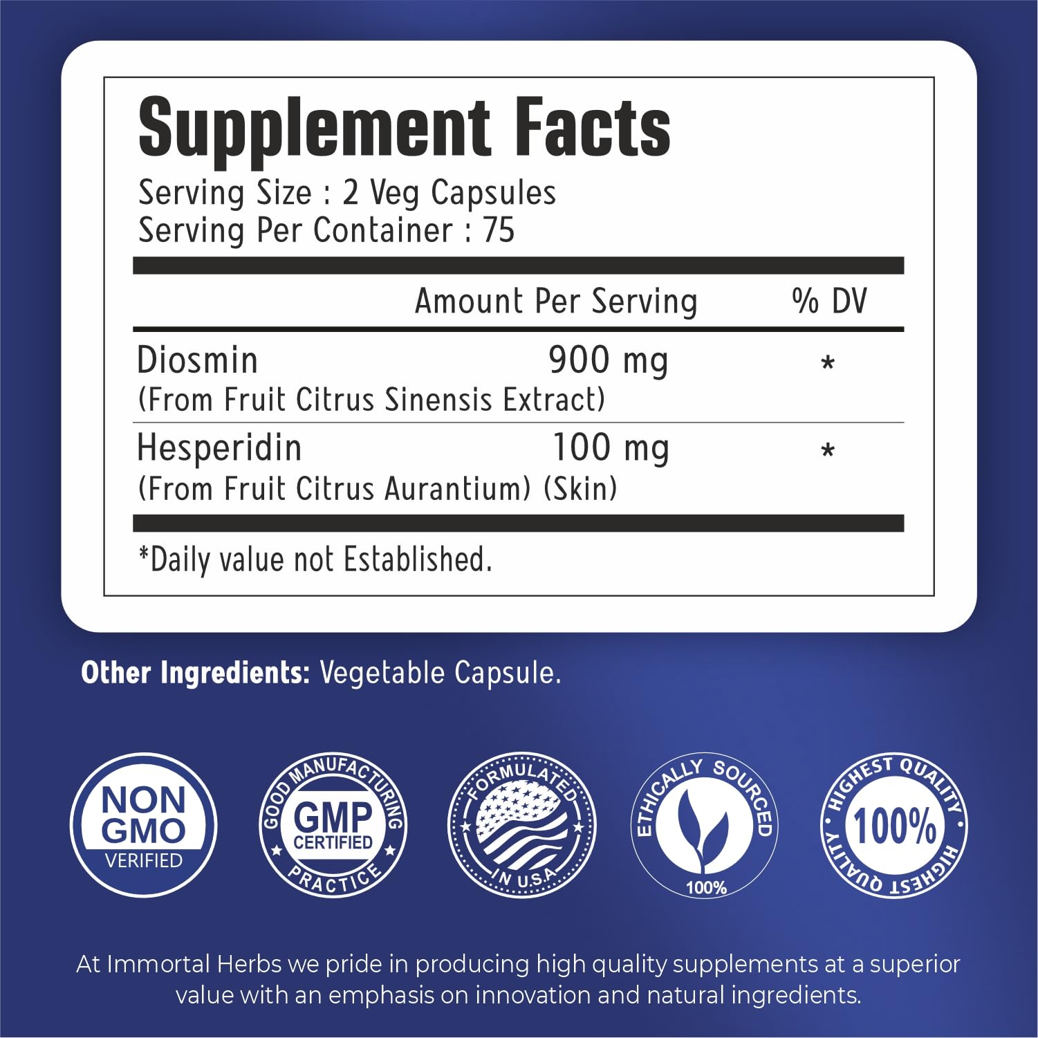 Immortal Herbs Diosmin Hesperidin 1000mg Complex, 150 Capsules, Citrus Bioflavonoids Rich Fruit Extract, 100% Vegetarian, Non-GMO & Gluten Free Diosmin Supplement with Max Strength Immortal Herbs buy supplements canada