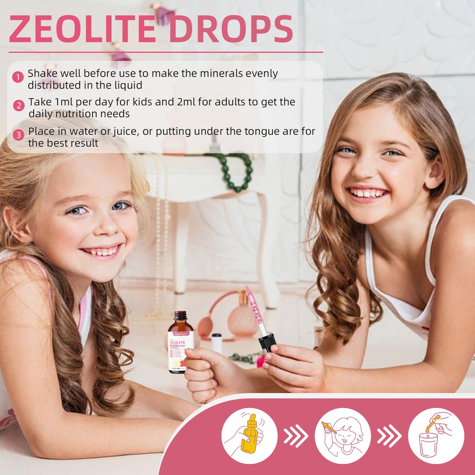 Geeoasis Zeolite Detox for Kids & Adults, 300 mg Zeolite Clinoptilolite Liquid with Vitamin B12 & D3, Vitamin C & Zinc Gluconate, Immune Support & Gut Health, Natural Strawberry Flavor, 2 Fl Oz Geeoasis buy supplements canada