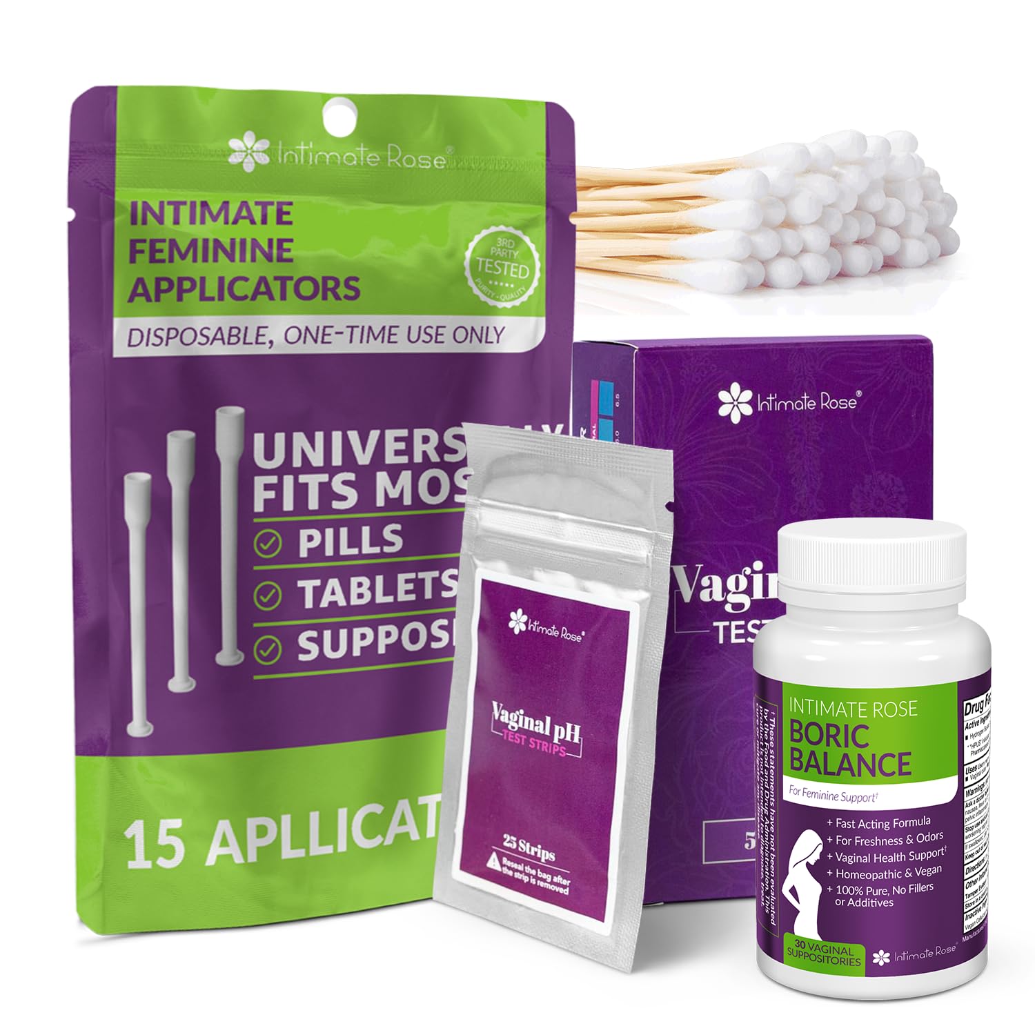 Intimate Rose Boric Acid Suppositories + 15 Count Vaginal Suppository Applicator + pH Test Strips Intimate Rose buy supplements canada