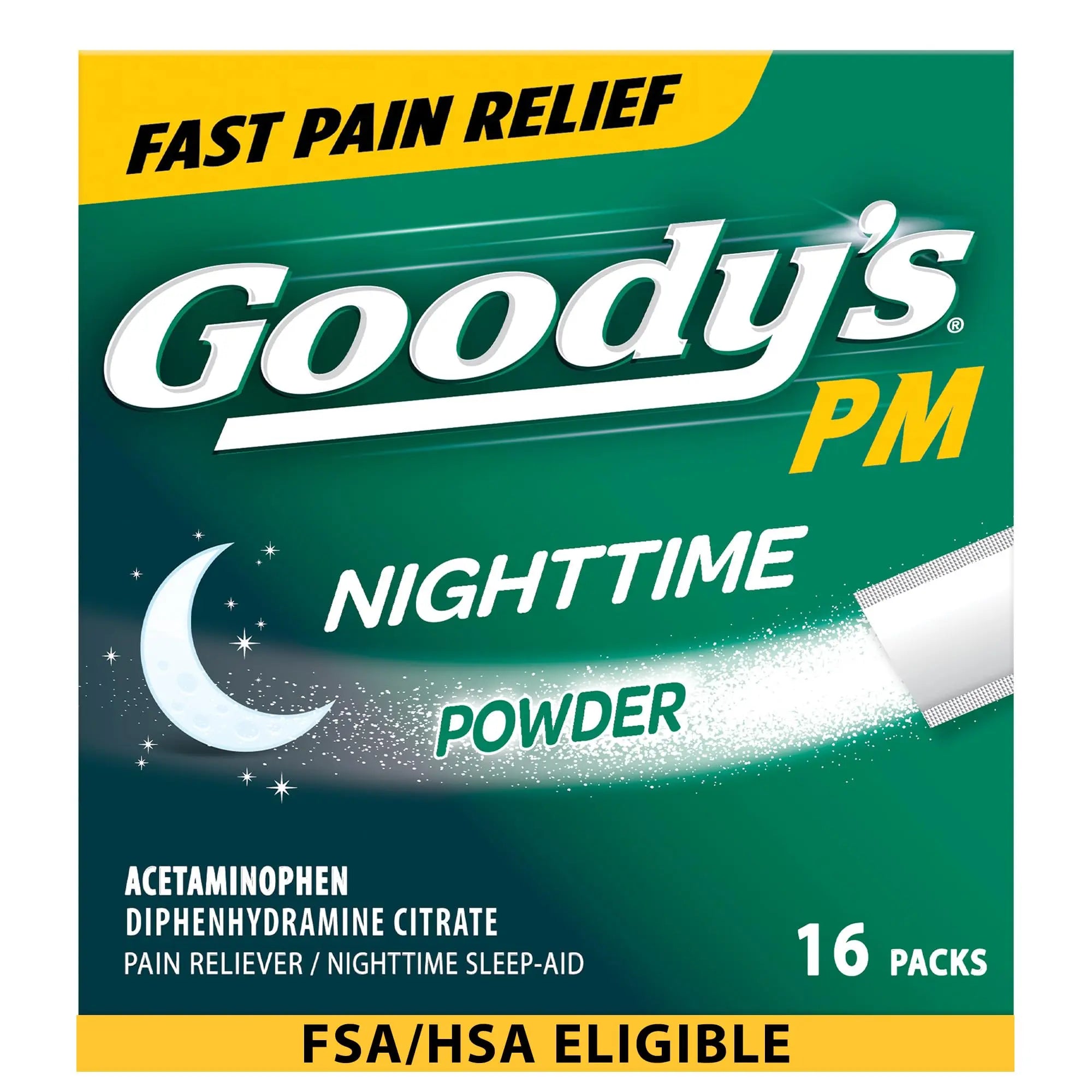Goody's Nighttime Powder, Pain Reliever & Sleep Aid with Acetaminophen & Diphenhydramine Citrate, Caffeine Free, 16 Count Goody's buy supplements canada