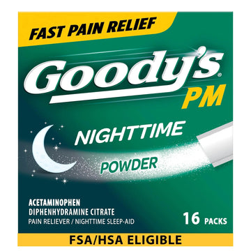 Goody's Nighttime Powder, Pain Reliever & Sleep Aid with Acetaminophen & Diphenhydramine Citrate, Caffeine Free, 16 Count Goody's buy supplements canada