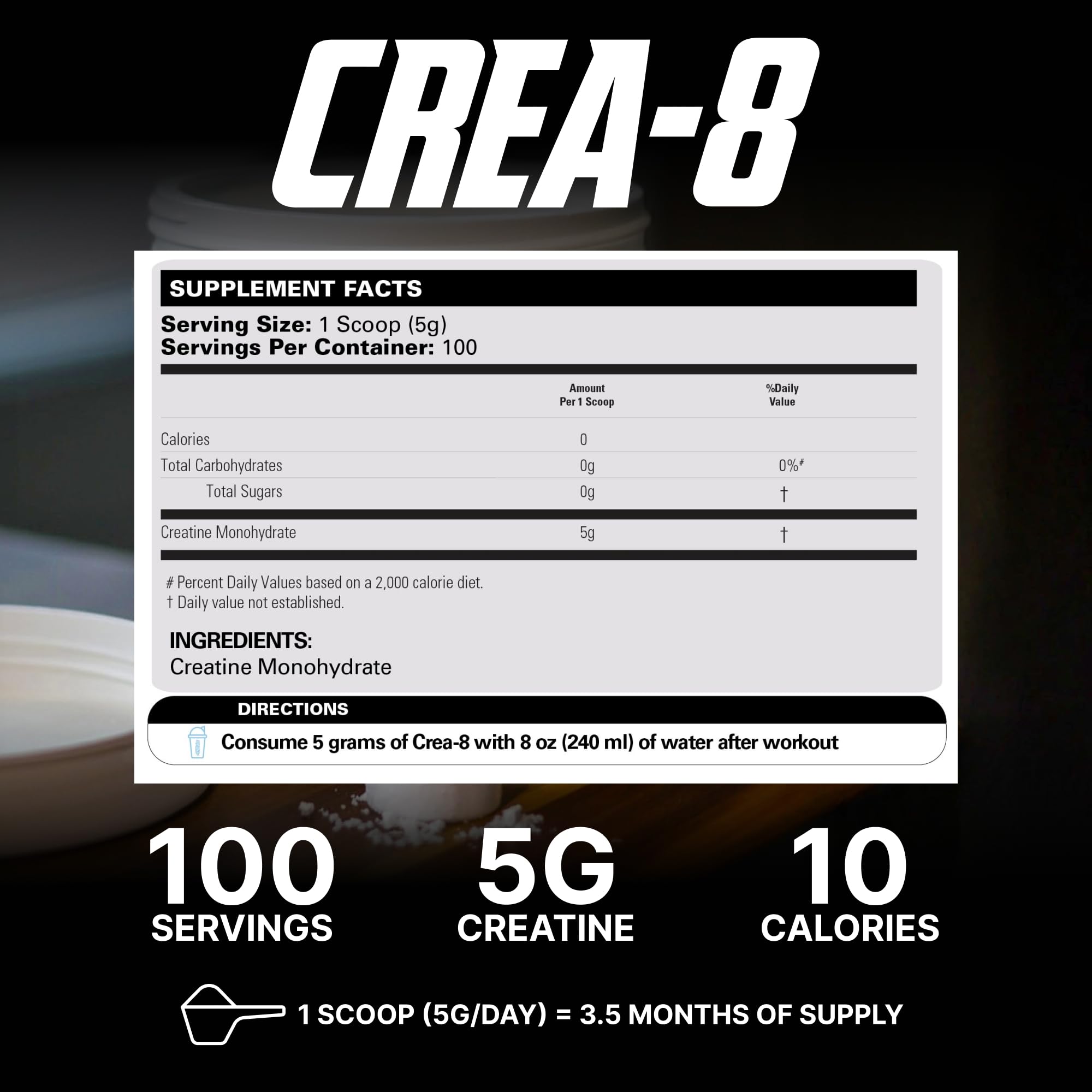 EHP Labs CREA-8 Micronized Creatine Monohydrate Powder - Unflavored Creatine Powder for Muscle Growth, Increased Strength, Enhanced Energy Output EHP Labs buy supplements canada