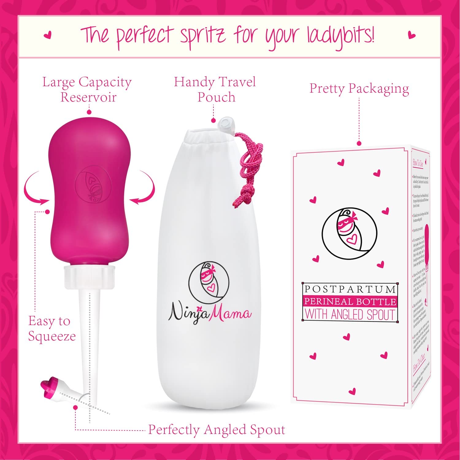 Ninja Mama Peri Bottle for Postpartum Care Post Partum Essentials for Pain Relief, Tears & Hemorrhoids After Birth Portable Perineal Bottle with Angled Spout Labor & Delivery Hospital Bag. (355ml) Ninja Mama buy supplements canada