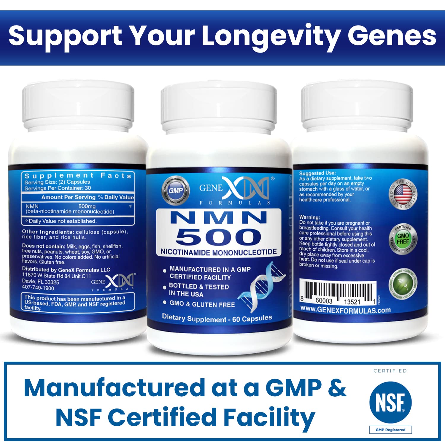 Genex Formulas NMN 500mg - 99% Pure Shelf Stabilized Supplement Capsules for Increased NAD Levels & Healthy Aging, GMP Certified, 500mg per Serving, 60 Capsules Genex Formulas buy supplements canada