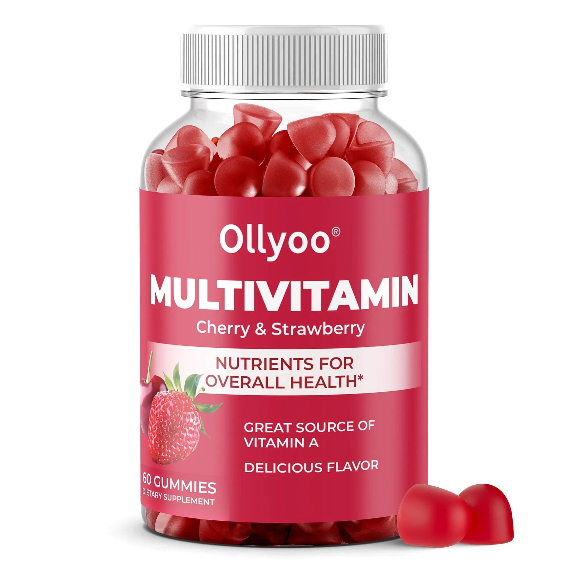 Ollyoo Multivitamin Gummies for Adults | Cherry & Strawberry Flavor | Great Source of Vitamin A & Essential Nutrients | Ollyoo buy supplements canada