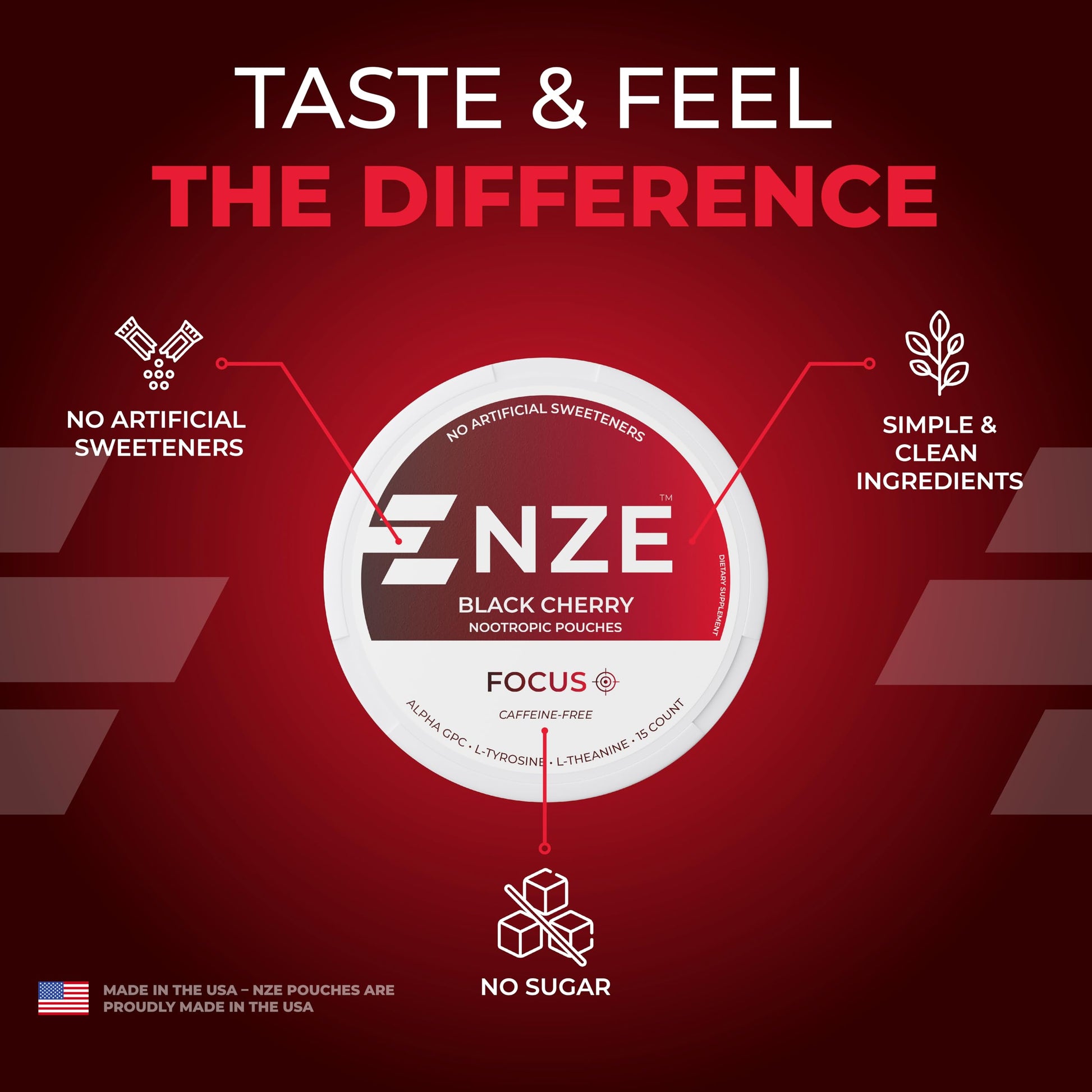 NZE Caffeine Free Nootropic Pouches (Black Cherry) - Nootropic Pouches with Alpha GPC, L-Tyrosine & L-Theanine - No Sugar or Artificial Sweeteners - 15 Pouches Per Can - 5 Pack NZE buy supplements canada
