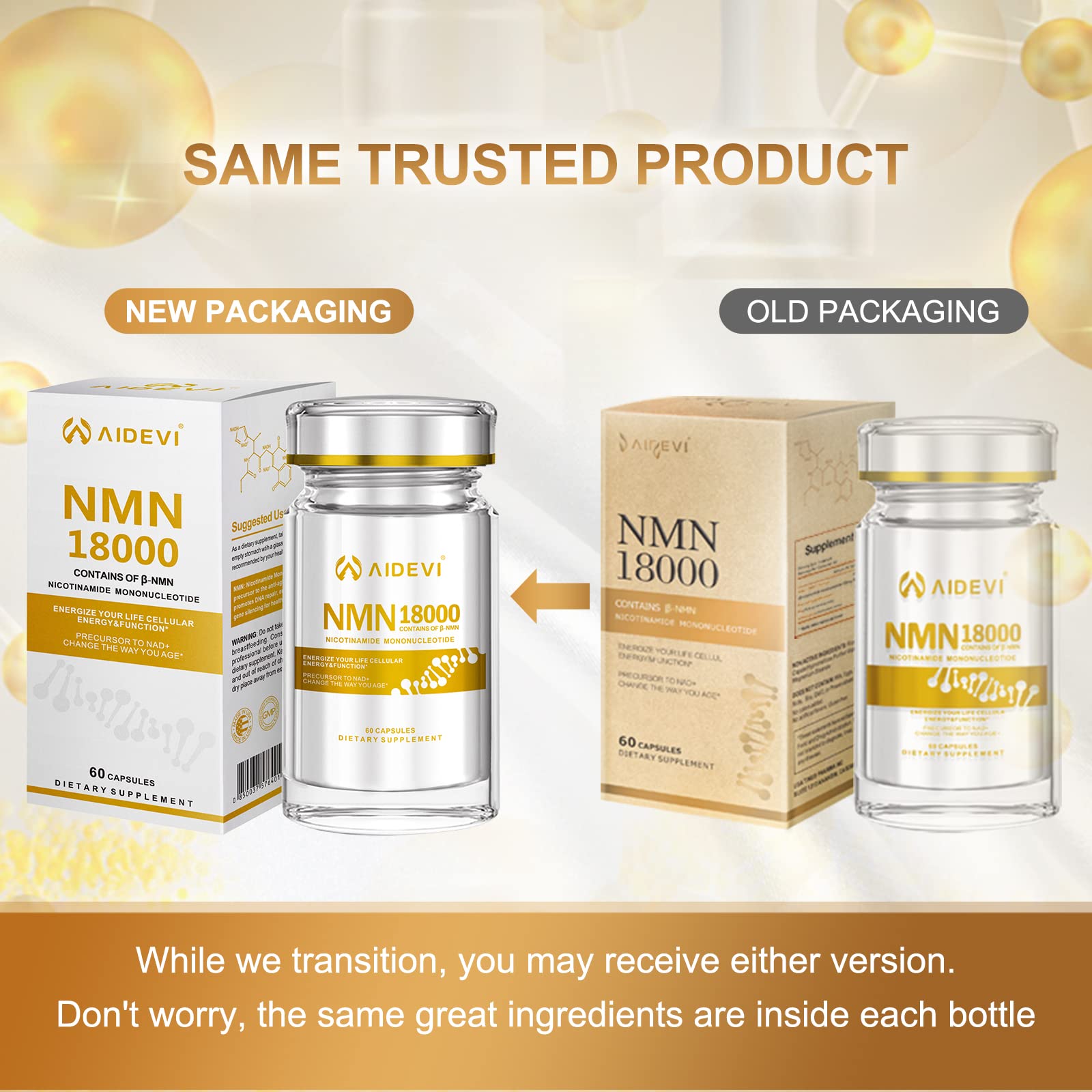 AIDEVI NMN 18000 - Nicotinamide Mononucleotide Supplement with Resveratrol, Stabilized Form & 99% High Purity to Boost NAD+ Levels for DNA Repair Supplement, for Healthy Aging, 60 Capsules AIDEVI buy supplements canada