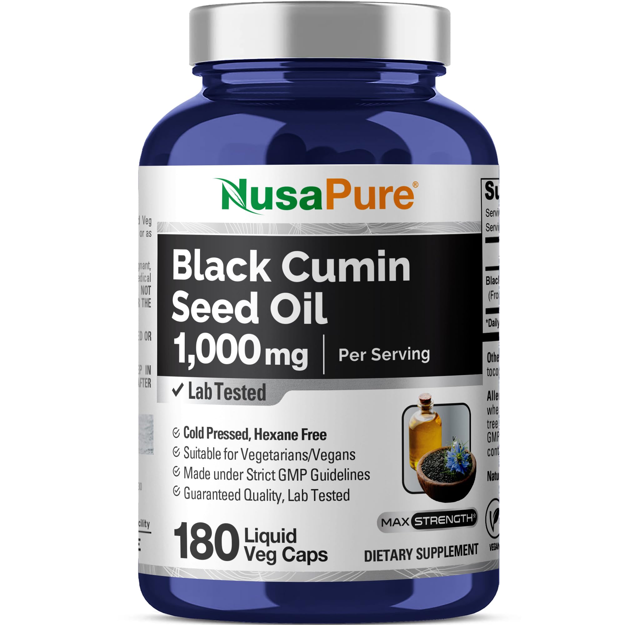 NusaPure Black Seed Oil 1,000 mg per Serving 180 Softgel Capsules (Non-GMO, Vegetarian & Vegan) Cold-Pressed Virgin Nigella Sativa. Hexane Free NusaPure buy supplements canada