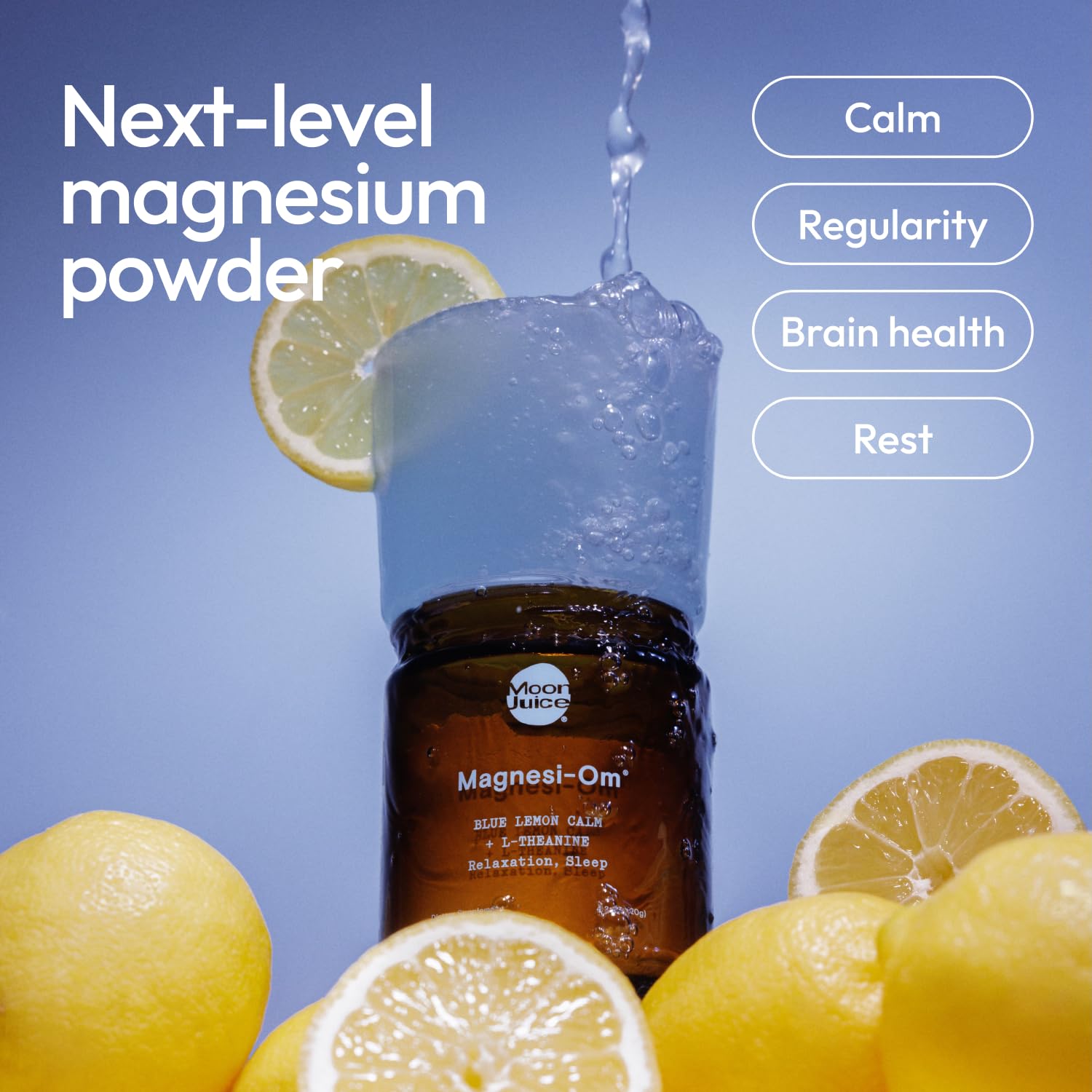 Moon Juice Magnesi-Om Magnesium Powder Supplement - Chelated Magnesium Complex + L-Theanine Blend for Rest, Relaxation & Regularity - Vegan, Non-GMO & No Sugar, Blue Lemon, 4.2 oz, 30 Servings Moon Juice buy supplements canada