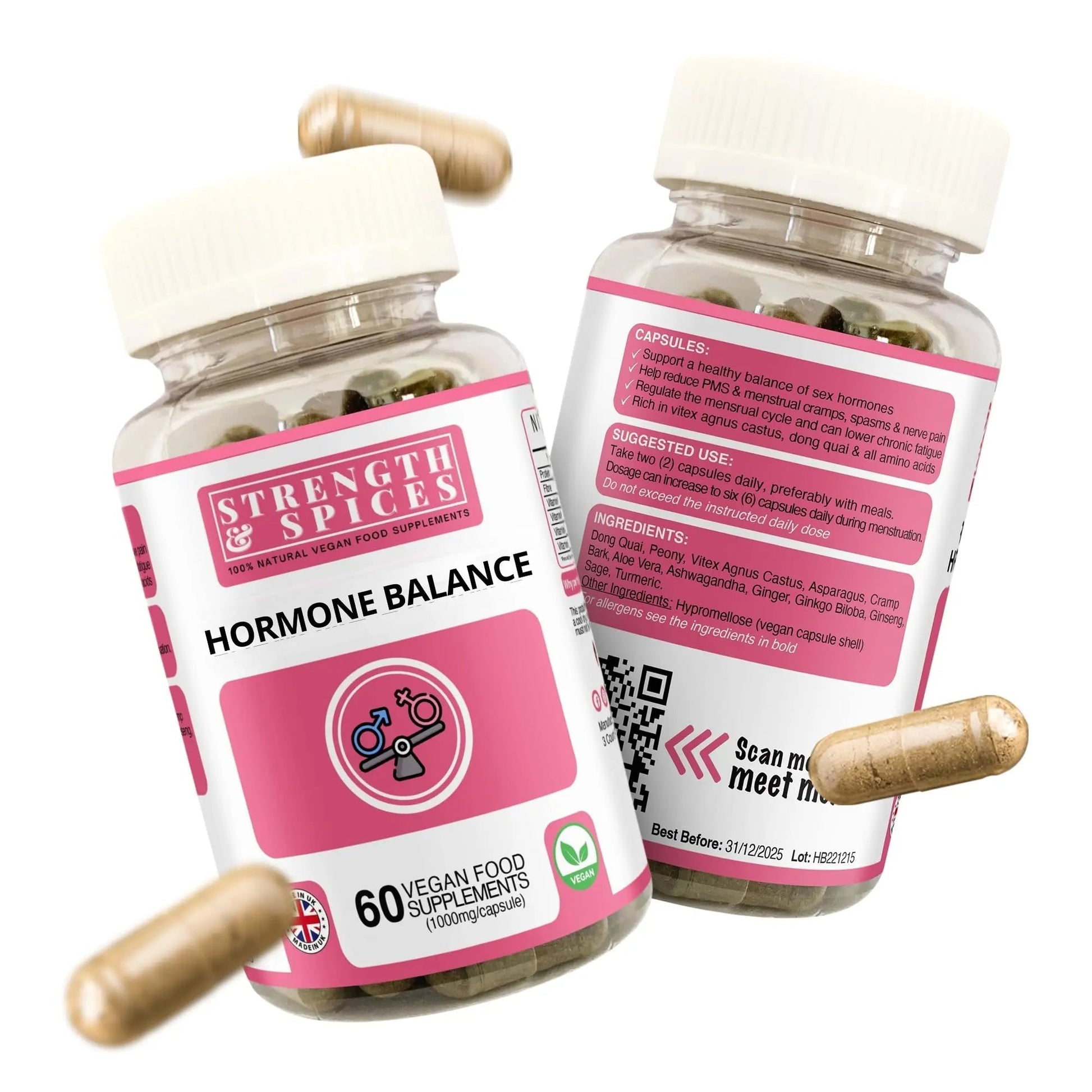 Strength & Spices Hormone Balance 100% Natural Estrogen Supplement – 12 Ingredients w Dong Quai - 60 Vegan UK Made 1000mg Capsules – Fertility and Menstrual Comfort STRENGTH & SPICES100% Natural Vegan Food Supplements buy supplements canada