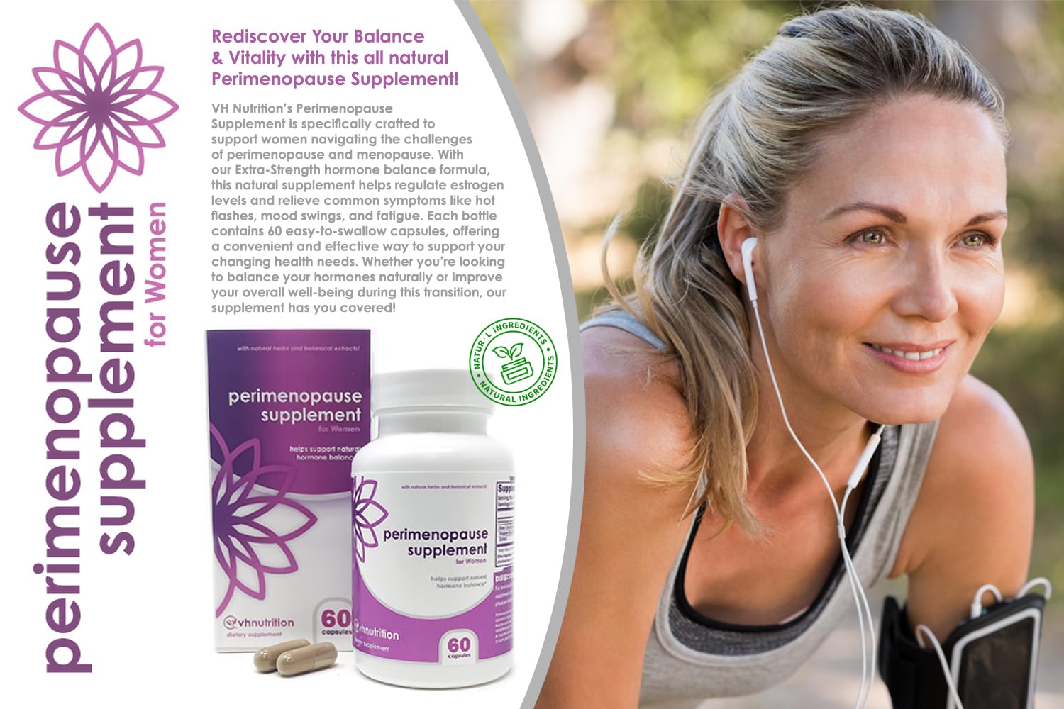 VH Nutrition Perimenopause Supplement for Women | Hot Flash, Mood, and Menstruation Cycle Support | 100% Herbal Formula: Black Cohosh, Vitex, & Shatavari. No Additives, or Fillers VH Nutrition buy supplements canada