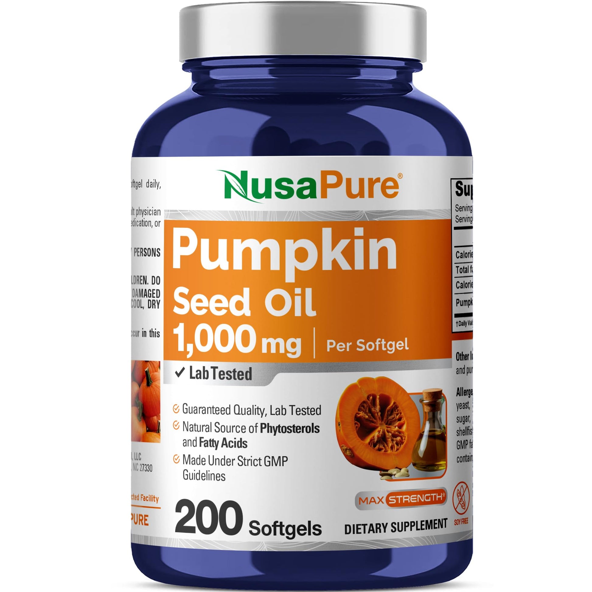 NusaPure Pumpkin Seed Oil 1000mg 200 Softgel Capsules (Non-GMO, Soyfree) Naturally Occurring Phytosterols NusaPure buy supplements canada
