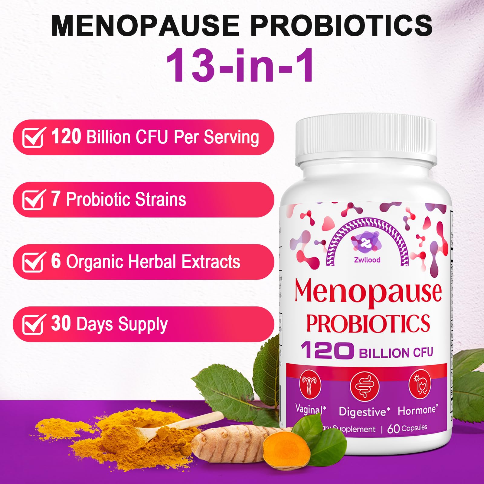 Menopause Supplements for Women, 120 Billion CFU Menopause Probiotics for Women, All-Natural Probiotic for Hot Flashes Menopause, Night Sweats, Mood Swings, Gut and Hormone - 60 Herbal Capsules Zwllood buy supplements canada