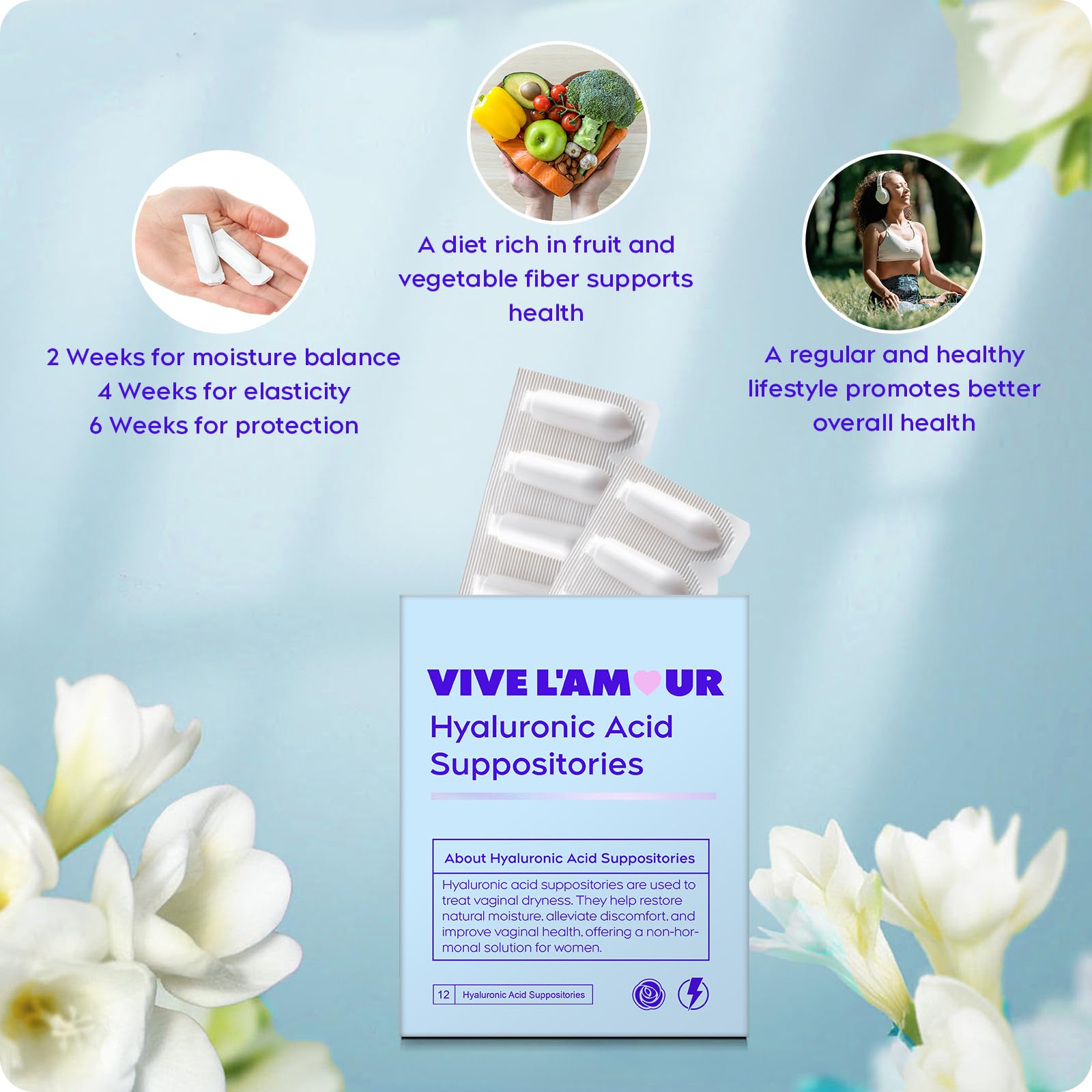 Vive L'Amour 15mg Hyaluronic Acid Vaginal Suppositories (2-Pack, 24 Count), Vaginal Moisturizer, Continuous Hydration, Relieves Vaginal Dryness, Restores Natural Softness & Elasticity, Vaginal Health Vive L'Amour buy supplements canada