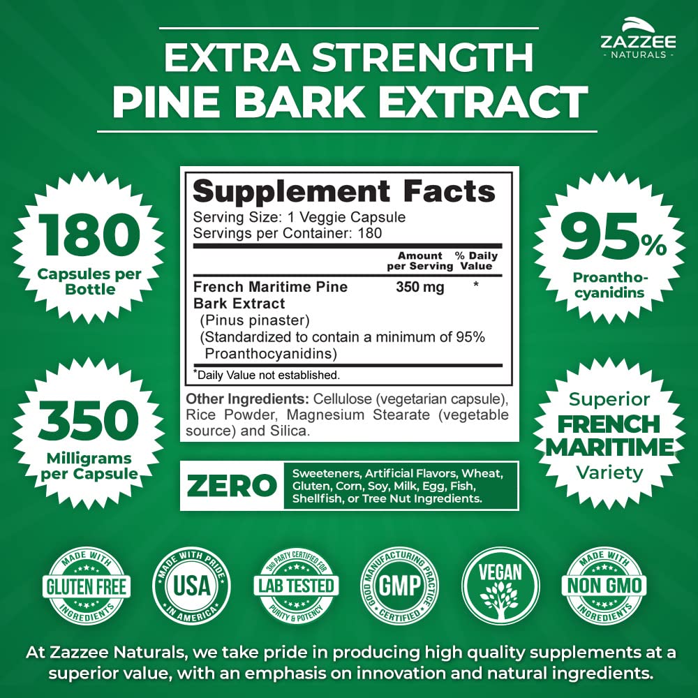 Zazzee Extra Strength French Maritime Pine Bark Extract, 350 mg Per Capsule Zazzee buy supplements canada