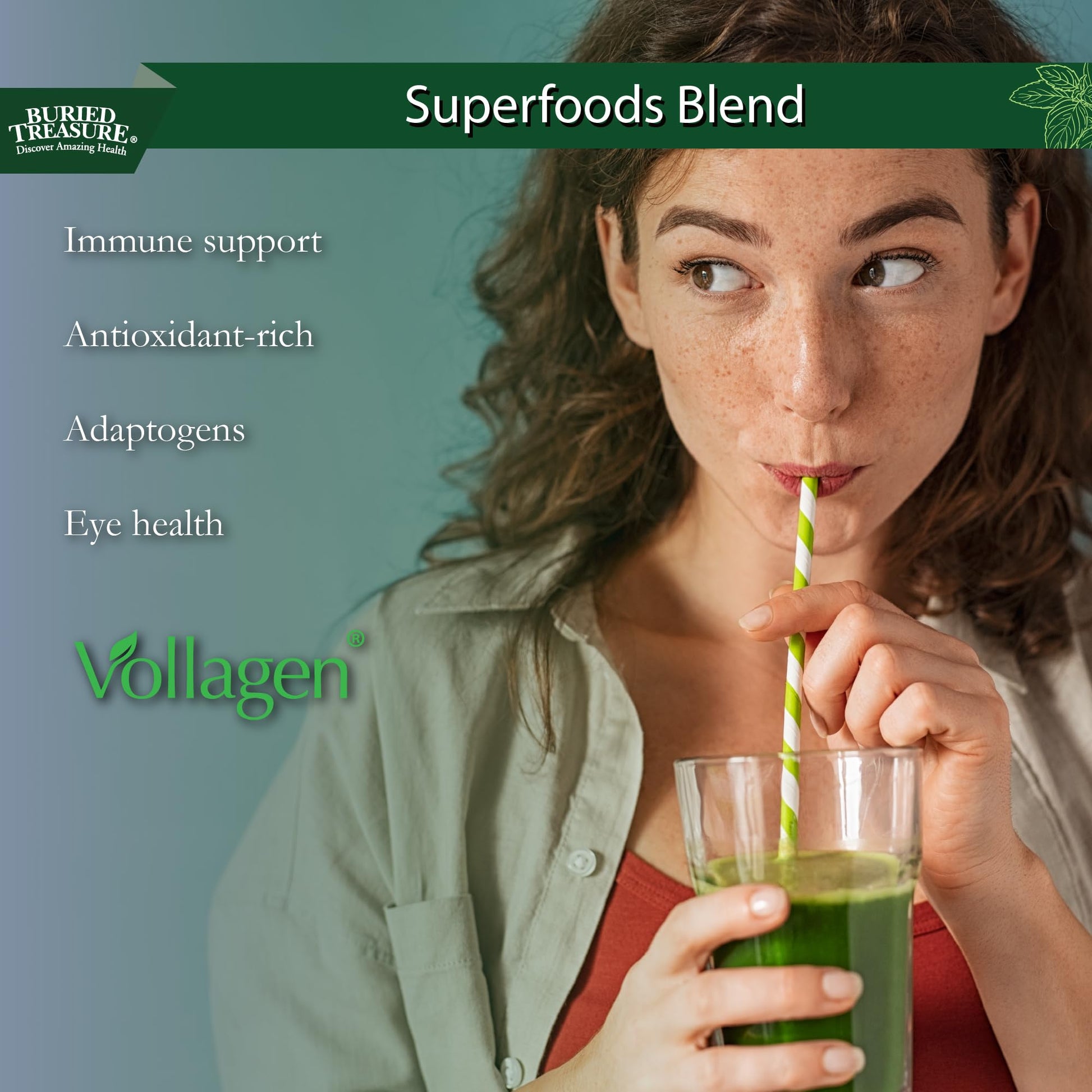 Buried Treasure Green20 Fusion – Superfood Blend with Vollagen for Skin, Hair, and Joint Support, Plant-Based, Vegan, Non-GMO Gluten-Free, Dairy-Free, Soy-Free, 32oz Liquid Buried Treasure buy supplements canada