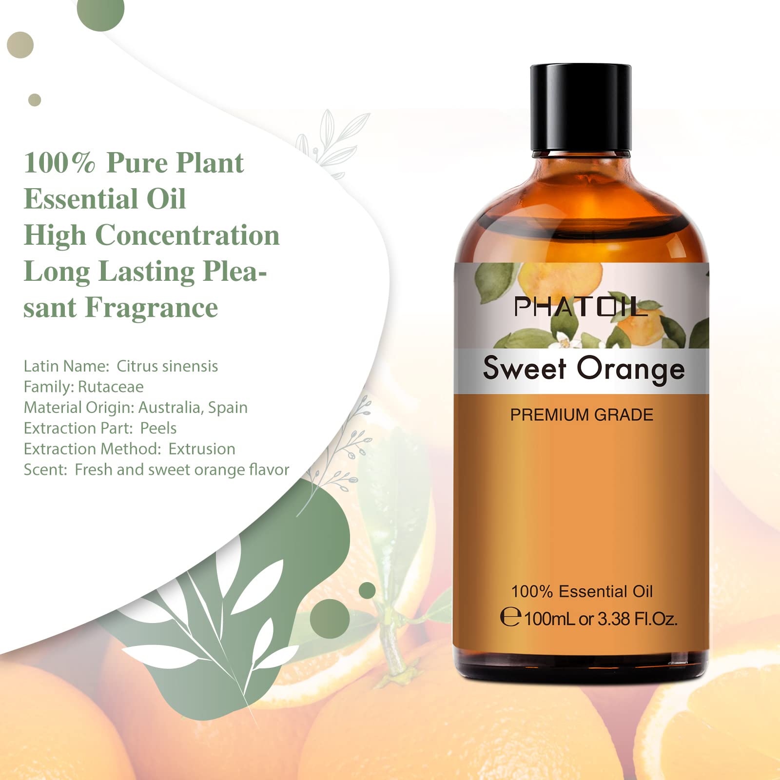 PHATOIL Sweet Orange Essential Oil 100ML, Pure Premium Grade Sweet Orange Essential PHATOIL buy supplements canada