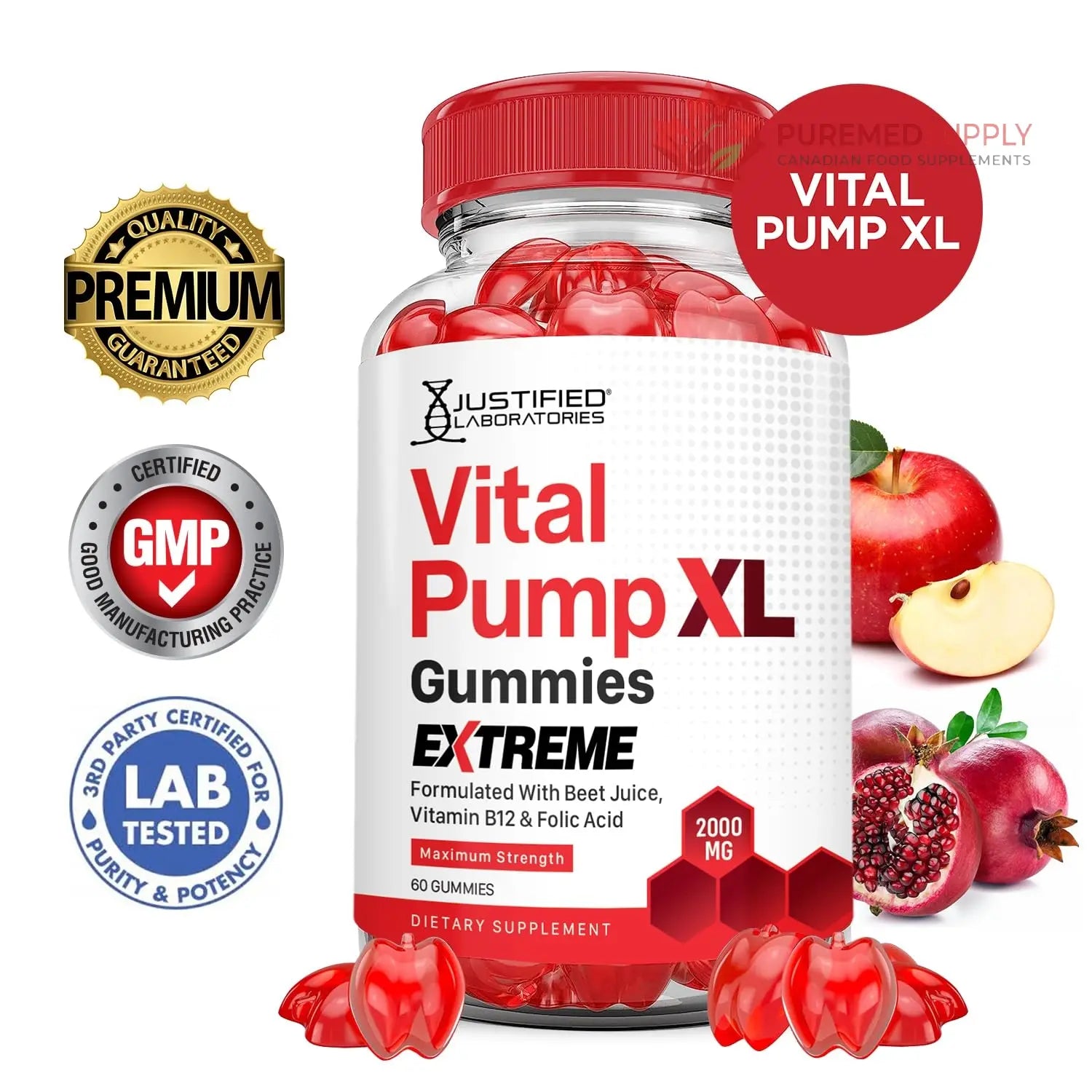 Justified Laboratories (5 Pack) Vital Pump XL Extreme 2000MG Performance Gummies Vital PumpXL Advanced Formula Formulated with Beet Juice ACV Pomegranate Powder B12 Vegan Non GMO 300 Gummys Justified Laboratories buy supplements canada