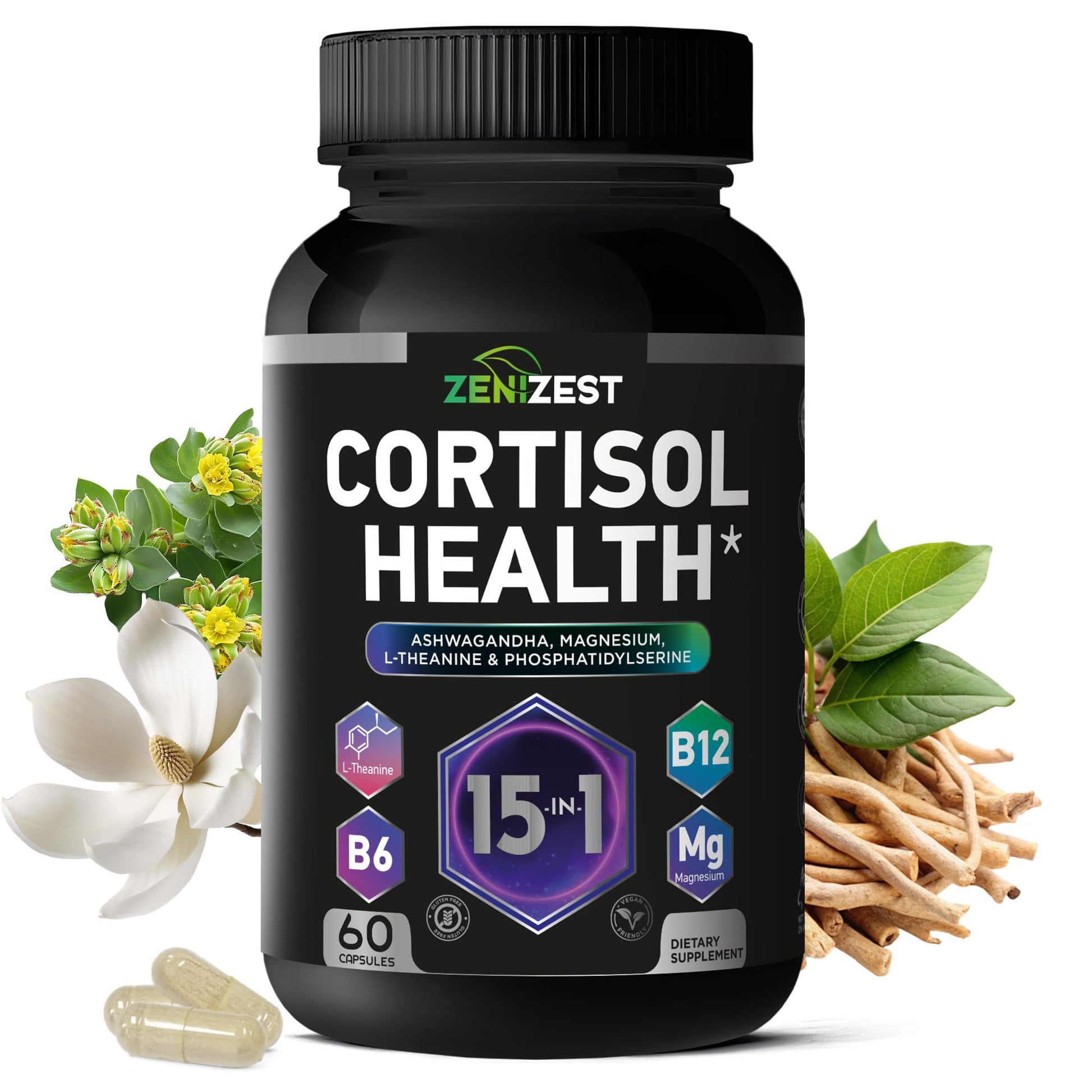 Cortisol Detox Supplement for Women Men - Control & Lower High Cortisol Level - Adrenal Health Balance Cleanse Sleep Stress Support - Magnesium Ashwagandha L-Theanine Cortisol Blocker Reducer ZeniZest buy supplements canada