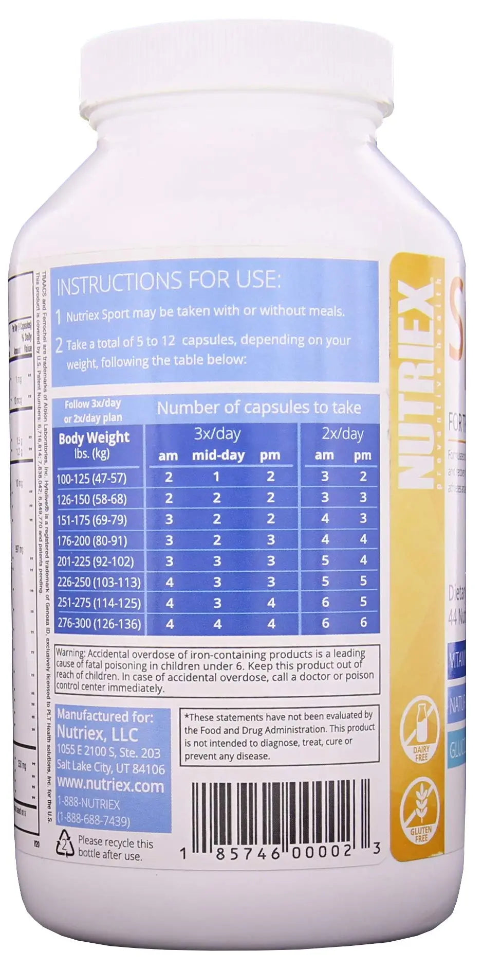 Nutriex Sport Comprehensive Multivitamin Supplement with Glucosamine & Chondroitin 270 Capsules Nutriex buy supplements canada