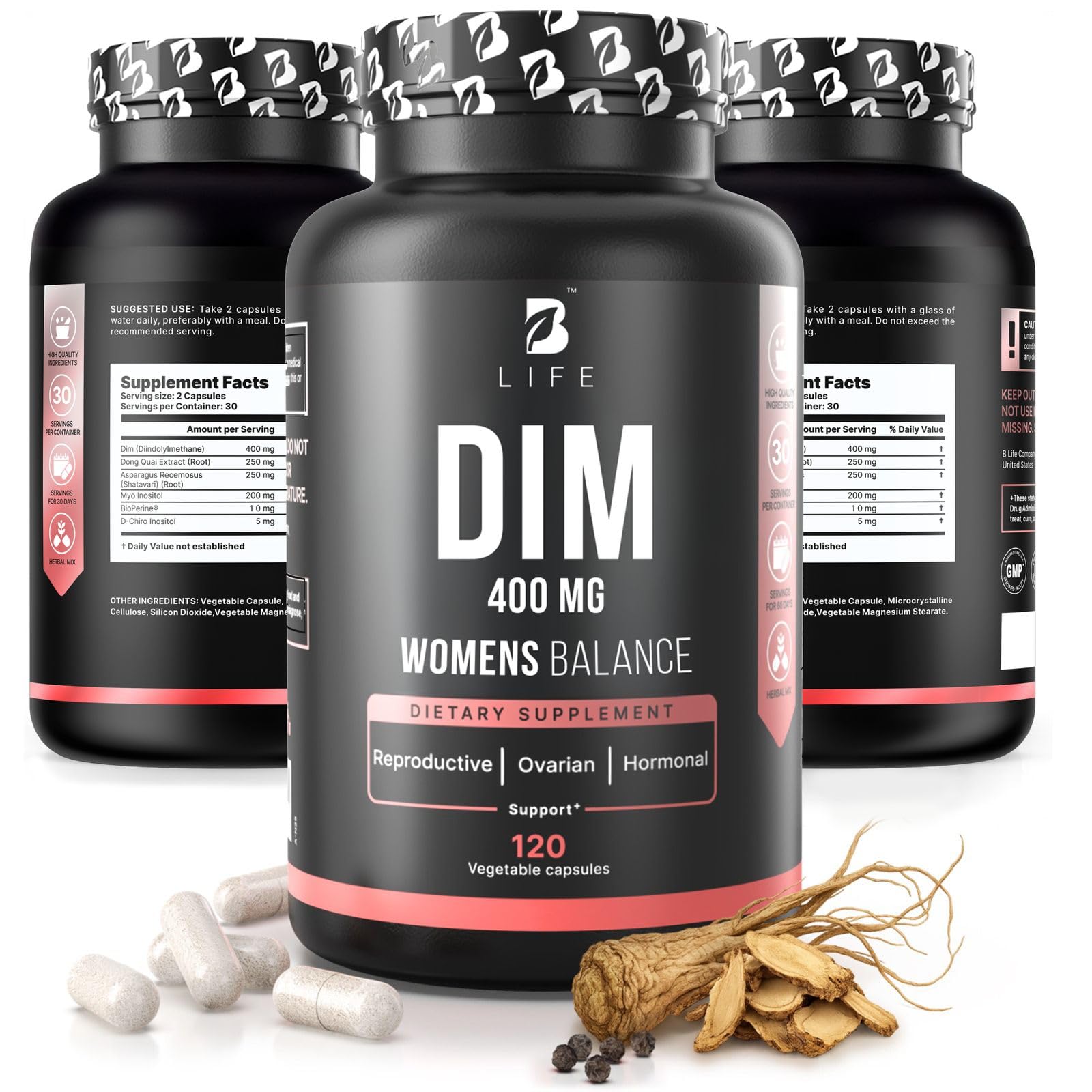 B Life Company DIM Supplement 400 mg with Myo & D-Chiro Inositol, Dong Quai – Hormone Balance for Women – Fertility Supplements – Inositol Supplement - 120 Caps B Life Company buy supplements canada