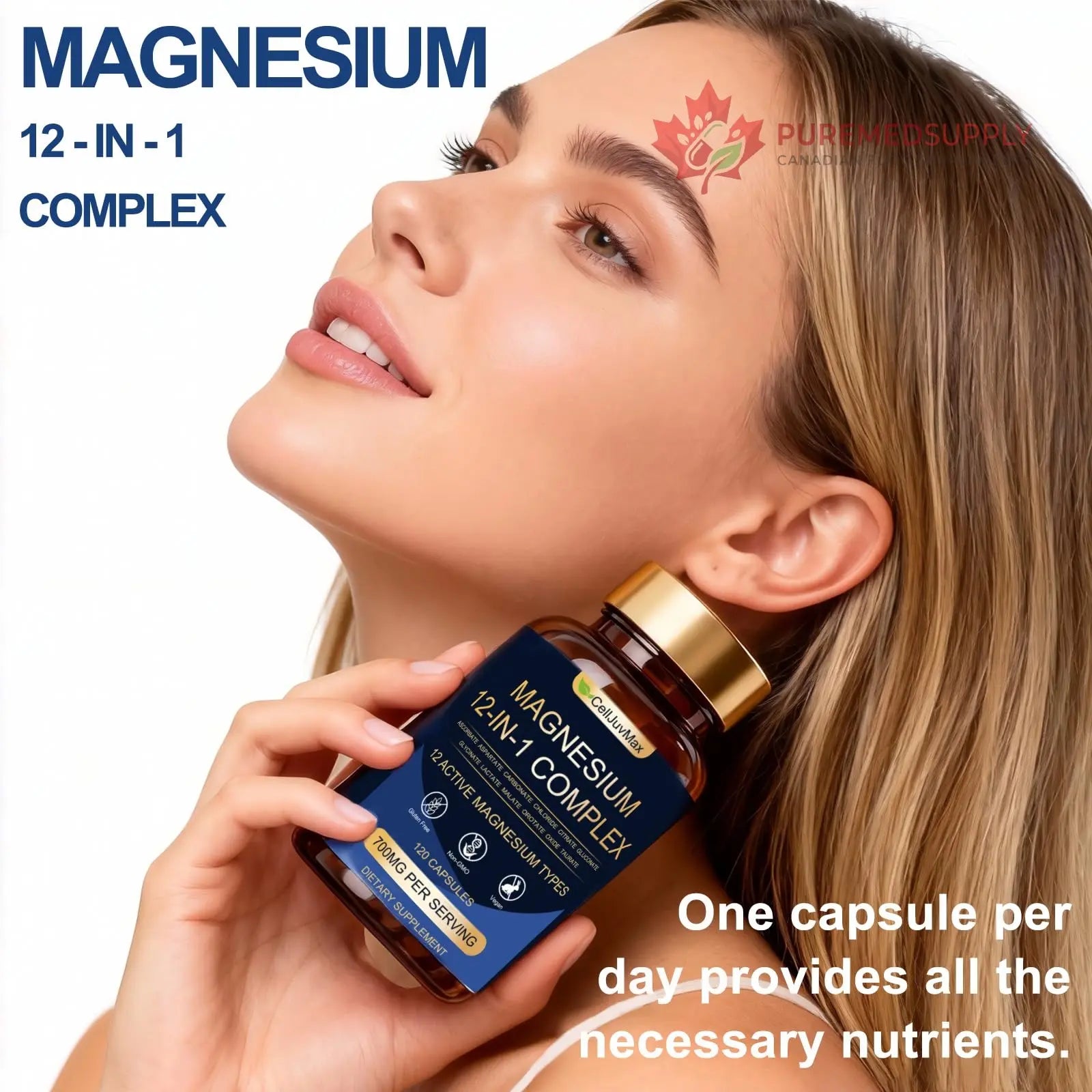 Magnesium 12-in-1 Complex 700mg, with Glycinate & Citrate, Vegan Supplement for Daily Wellness, 120 Capsules (1) WOJJ buy supplements canada