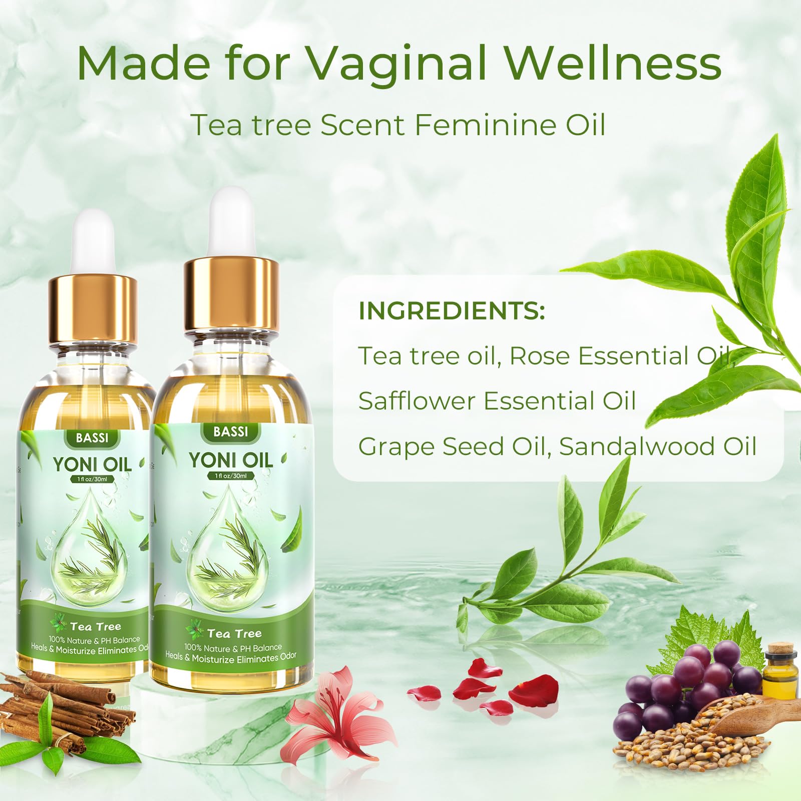 BASSI 2PCS Yoni Oil Organic Feminine Oil Vaginal Moisturizer For Wetness - Ph Balance for Women BASSI buy supplements canada