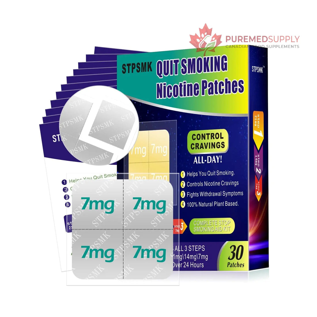 Nicotine Patches Step 1+-3, 28mg Dividable into 4×7mg Pieces – Covers All Quit Stages, 24-Hour Transdermal Quit Smoking Aid (30 Patches) STPSMK buy supplements canada