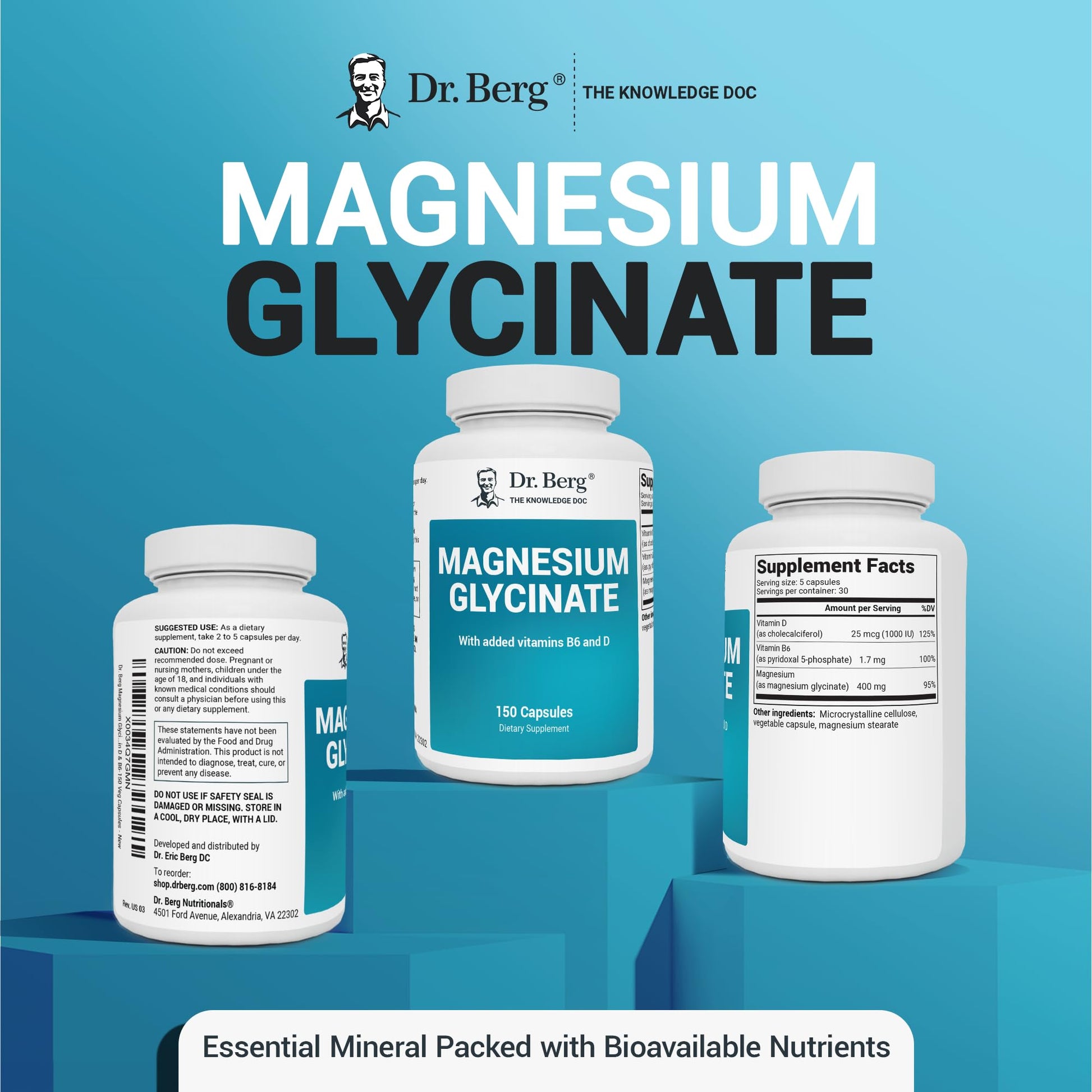 Dr. Berg's Magnesium Glycinate 400mg - Fully Chelated Veg Capsules for Stress Dr. Berg Nutritionals buy supplements canada