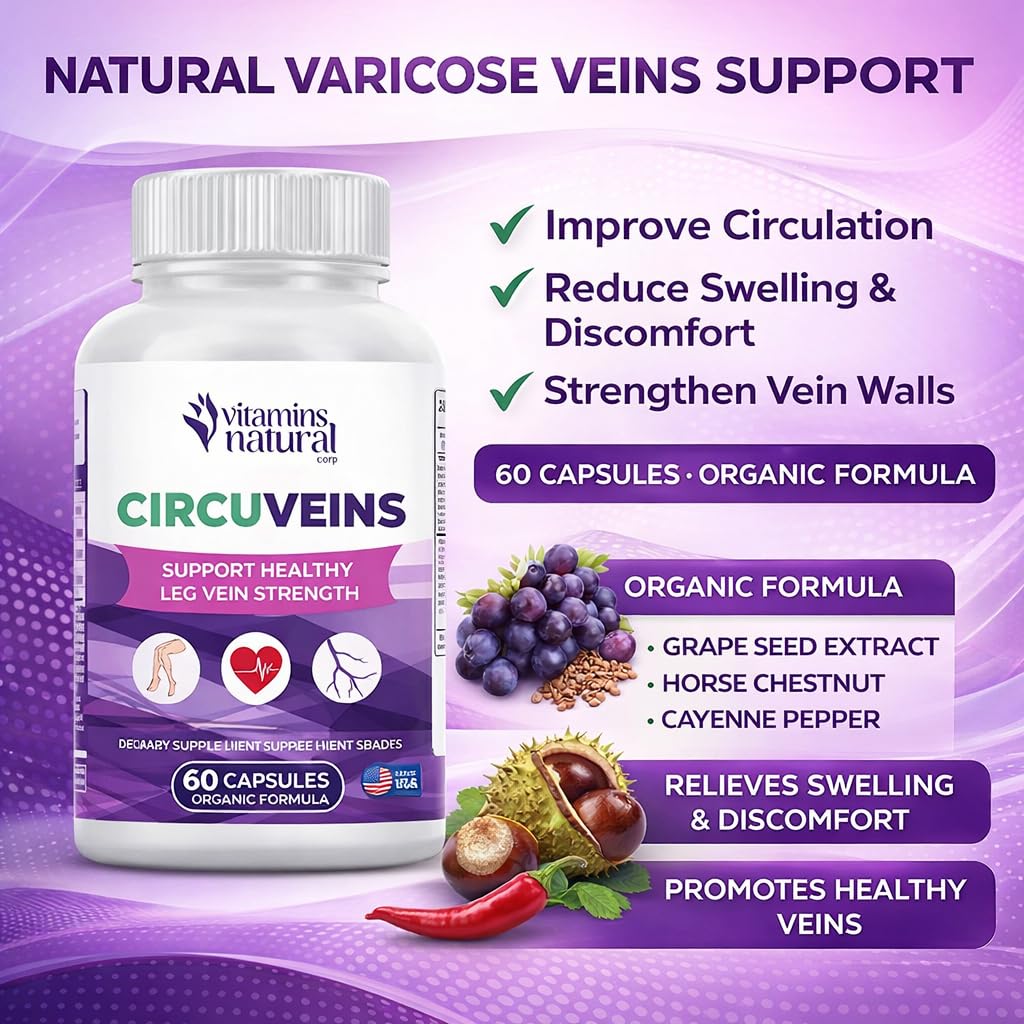 VITAMINS NATURAL CORP. CircuVeins Varicose Veins Support for Legs Capsules – Organic Vein Health Supplement with Horse Chestnut Grape Extract and Cayenne Pepper – 60 Capsules VITAMINS NATURAL CORP buy supplements canada