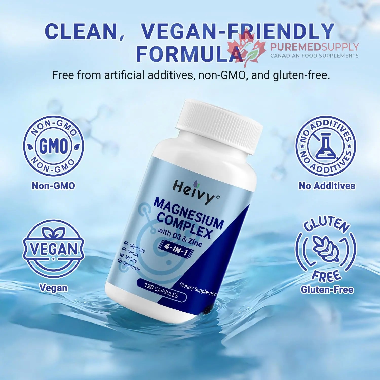 Heivy 4 in 1 Magnesium Complex with Zinc & Vitamin D3, 320mg Elemental Magnesium (Glycinate/Citrate/Gluconate/Malate), 120 Capsules (4 Months Supply), Vegan, Non-GMO, Gluten-Free, 3rd Party Tested Heivy buy supplements canada