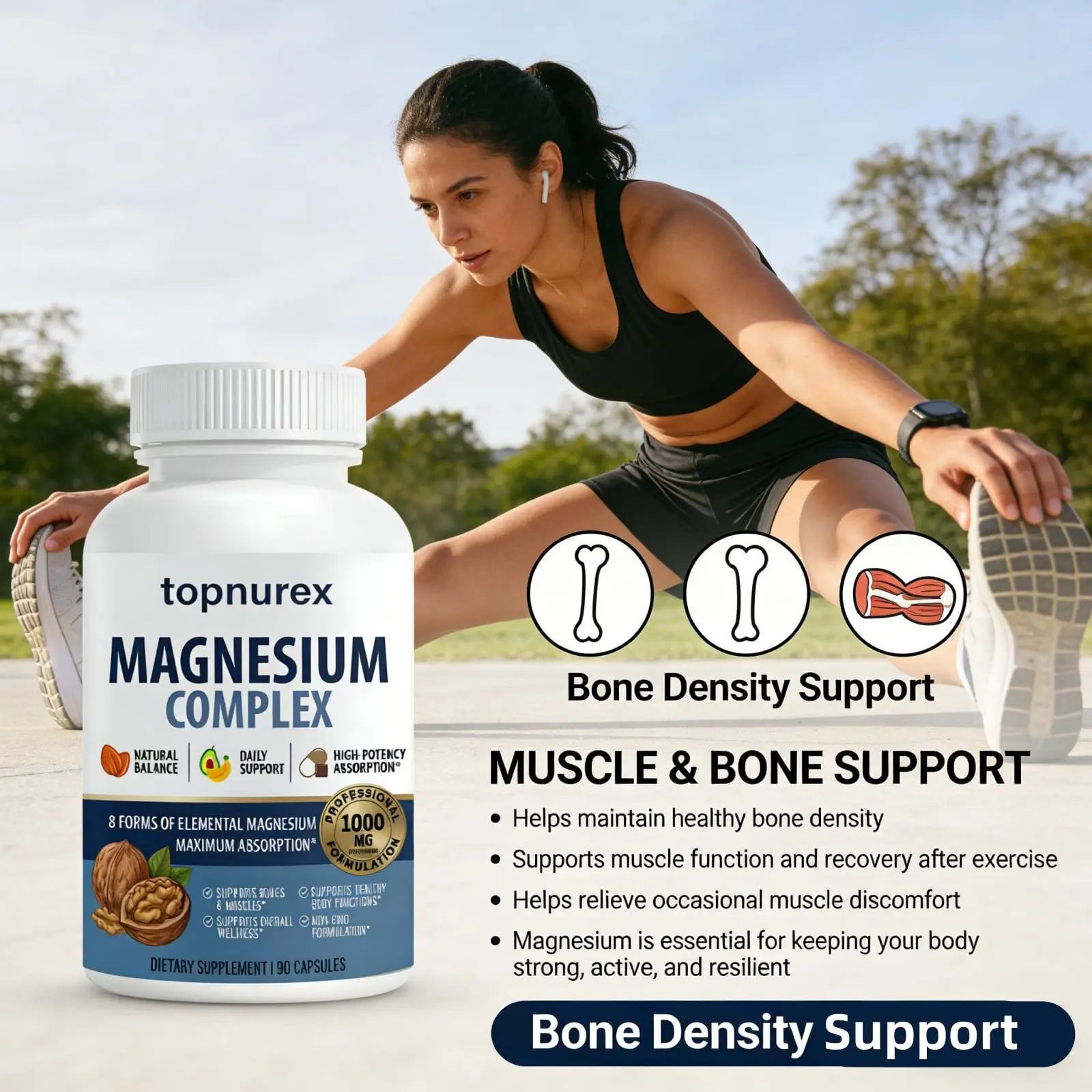 Topnurex Magnesium Complex for Women & Men - 1000mg High Absorption, 8 Essential Magnesium, 90 Capsules Topnurex buy supplements canada