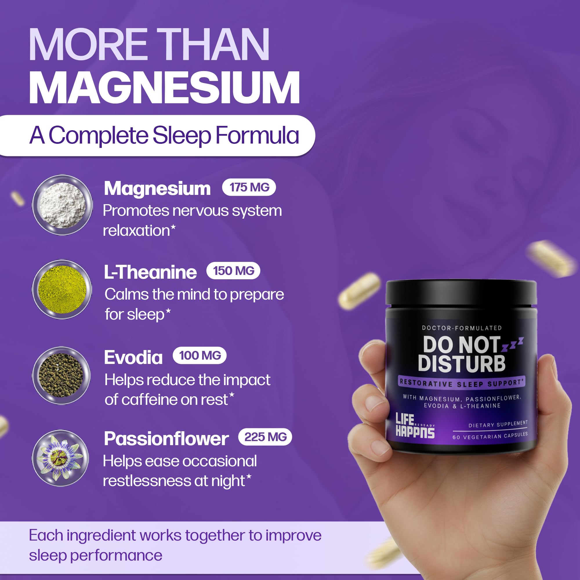 Doctor Formulated Triple Magnesium for Sleep, Calm & Relaxation with Chelated Magnesium Glycinate, L-Theanine, Passionflower & Evodia – Non-Habit, No Melatonin Magnesium Sleep Aid Support Supplement LIFE HAPPNS BE READY buy supplements canada