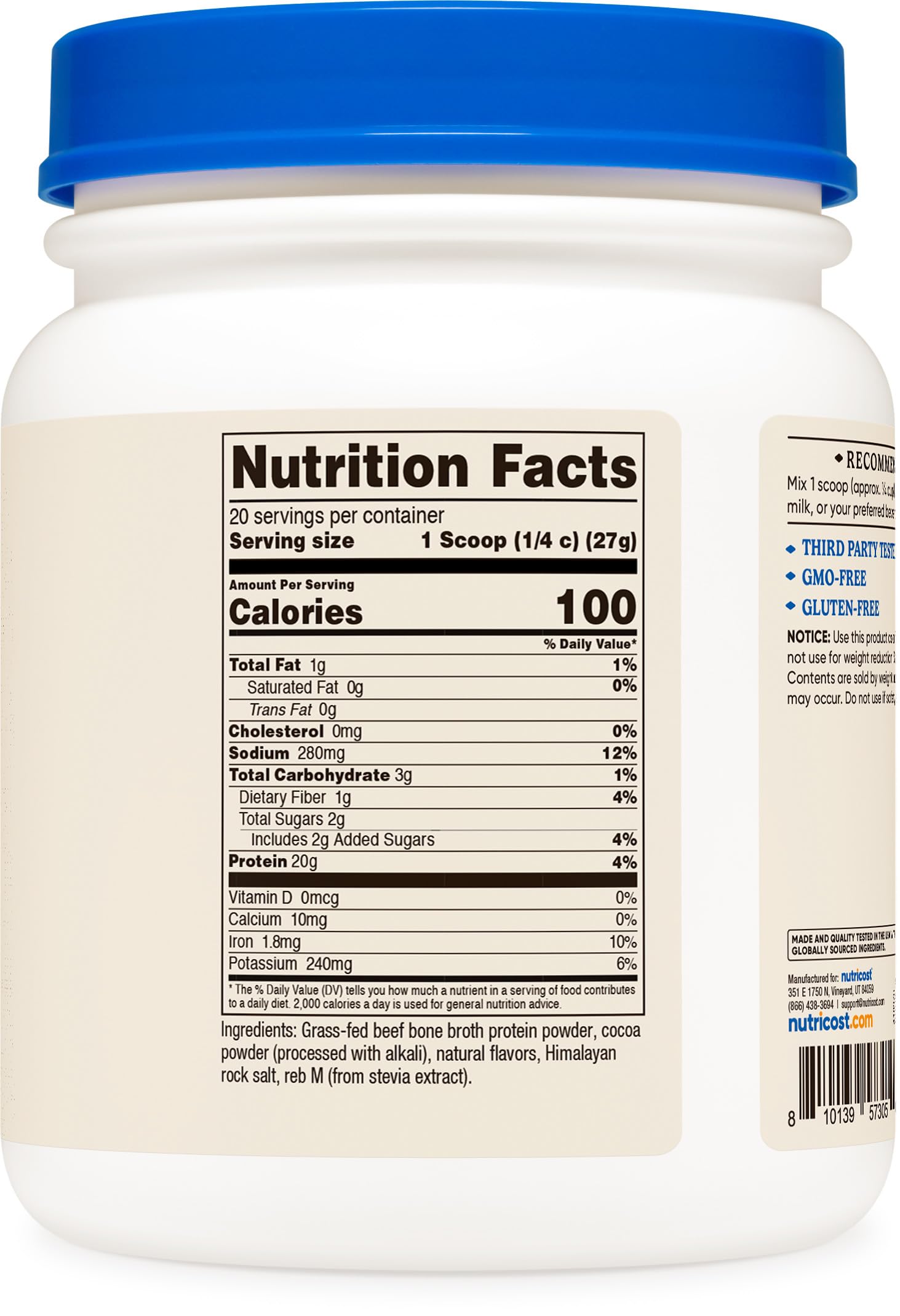 Nutricost Beef Bone Broth Protein Powder Chocolate (20 Servings) - Gluten-Free, GMO-Free Nutricost buy supplements canada