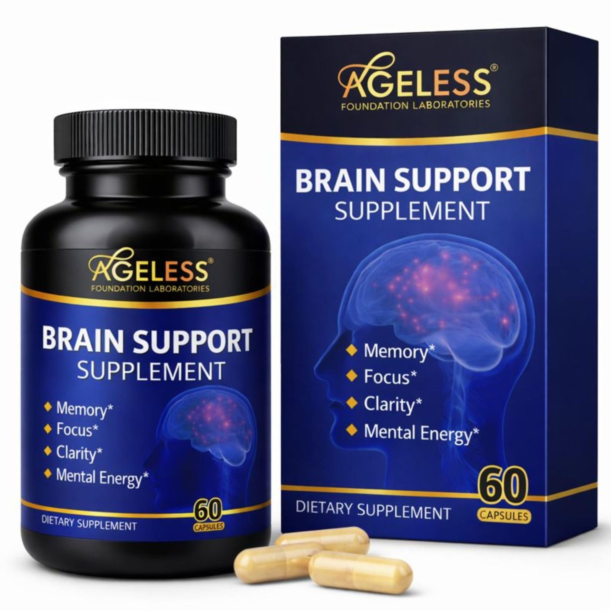 Ageless Brain Supplements for Memory and Focus 1000 MG | Cognitive Improvement | Formulated with Clinically Studied Ingredients | Support Mental Clarity & Neuro Health | Vitamin B6, B12, 60 Capsules Ageless Foundation Laboratories buy supplements canada