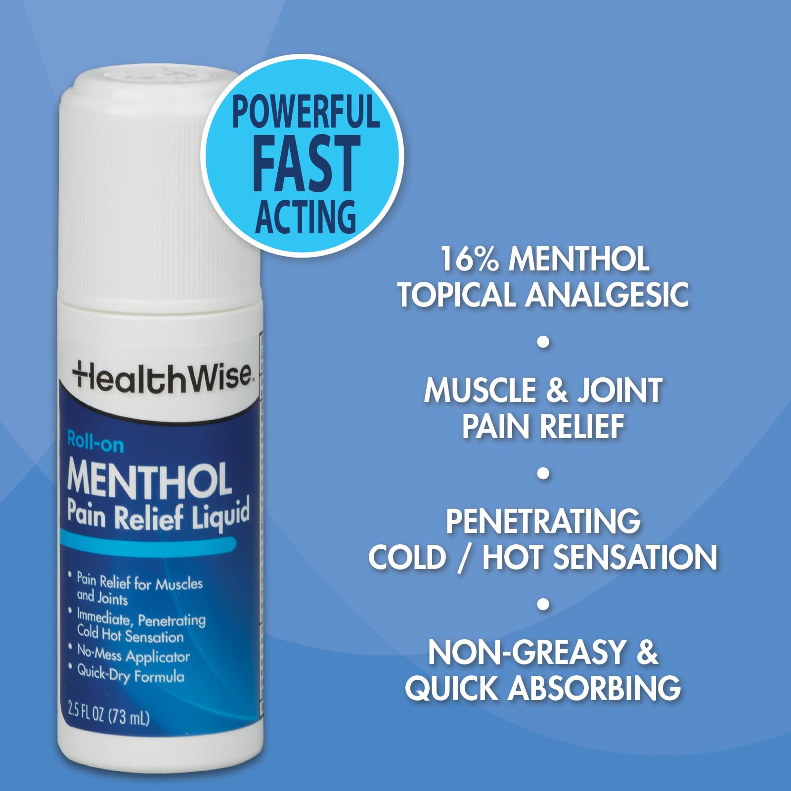 HealthWise 16% Menthol Roll-On | Cold Hot Sensation | Pain Relief Liquid | 2.5 oz. 73 mL | Non-Greasy Formula | Immediate Penetrating Action | Topical Analgesic HealthWise buy supplements canada
