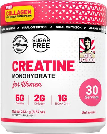 Old School Labs Creatine for Women – Post-Workout Supplement with 5000mg Creatine Monohydrate Powder, 2000mg Collagen & BCAA 2:1:1 for Strength Support & Recovery