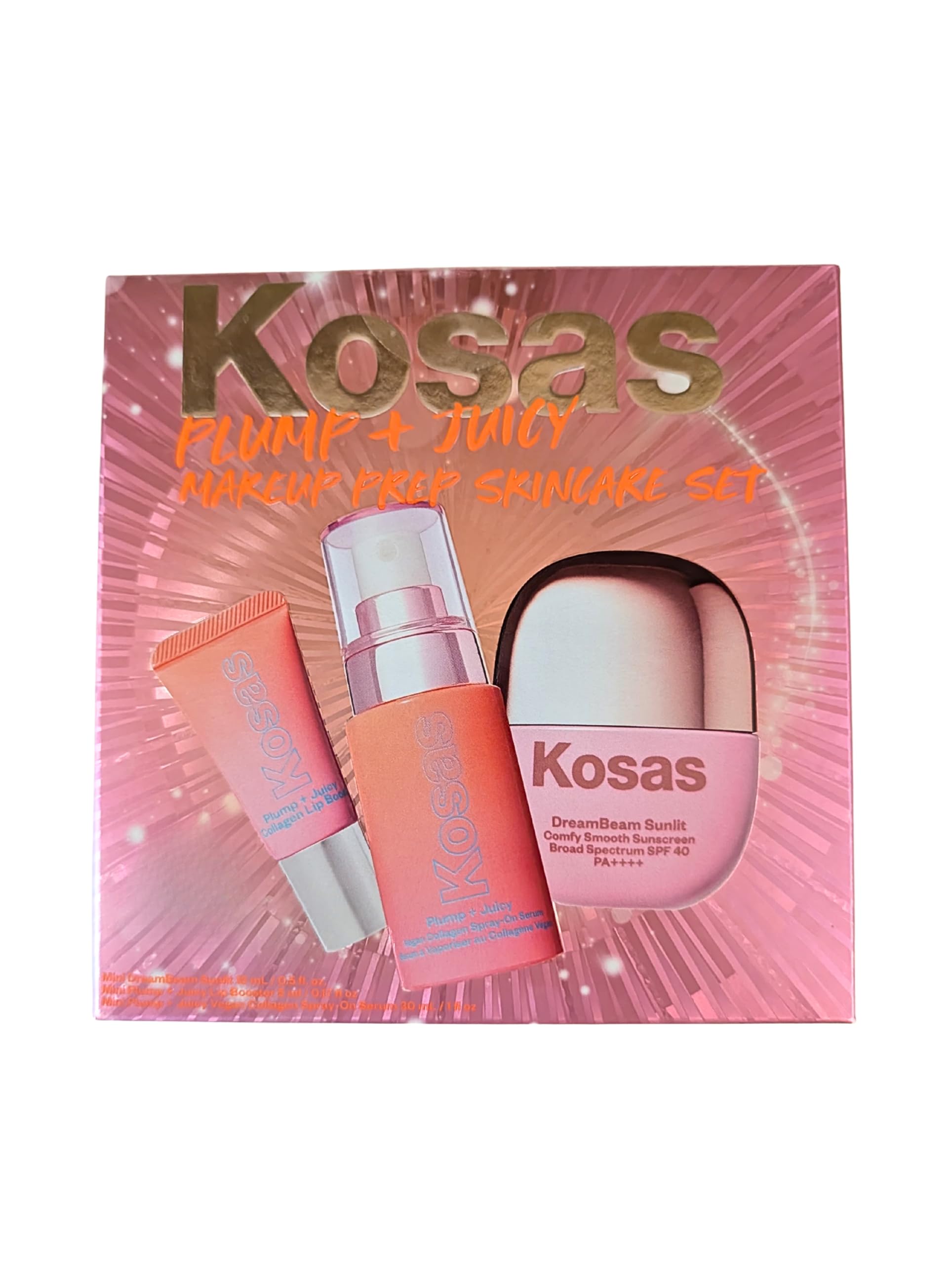 Kosas Plump + Juicy Makeup Prep Skincare Set – 3-Piece Mini Set with Collagen Spray-On Serum (1 oz), DreamBeam Sunlit SPF 40 PA++++ Sunscreen (0.5 oz), and Lip Booster (0.17 oz) Kosas buy supplements canada