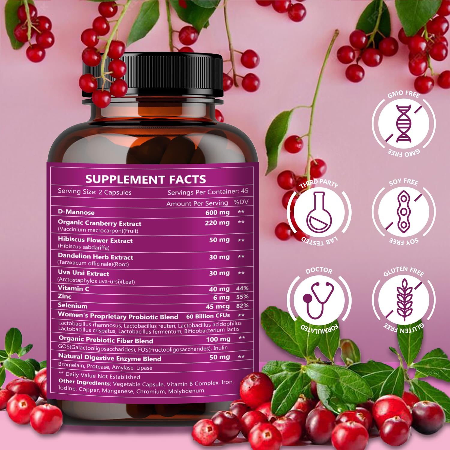NATURE TARGET Probiotics for Women Urinary Tract Health with D Mannose & Cranberry - 60 Billion CFUs Vaginal Probiotics for Digestive Health, UTI & PH Balance with Prebiotics - 90 Capsules NATURE TARGET buy supplements canada