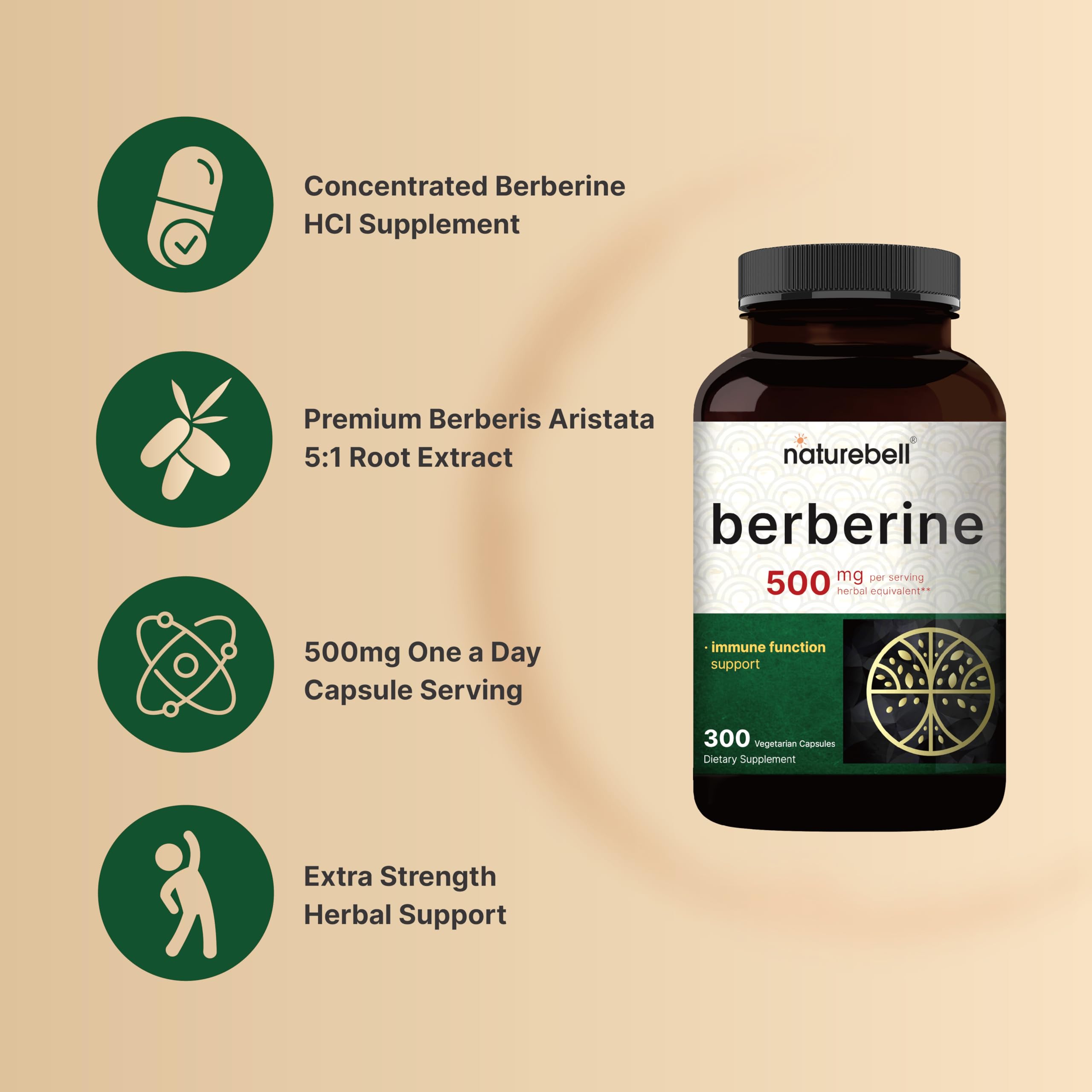 Berberine Supplement 500mg | 300 Veggie Capsules, 97% Pure Berberine HCL – 5:1 Root NatureBell buy supplements canada
