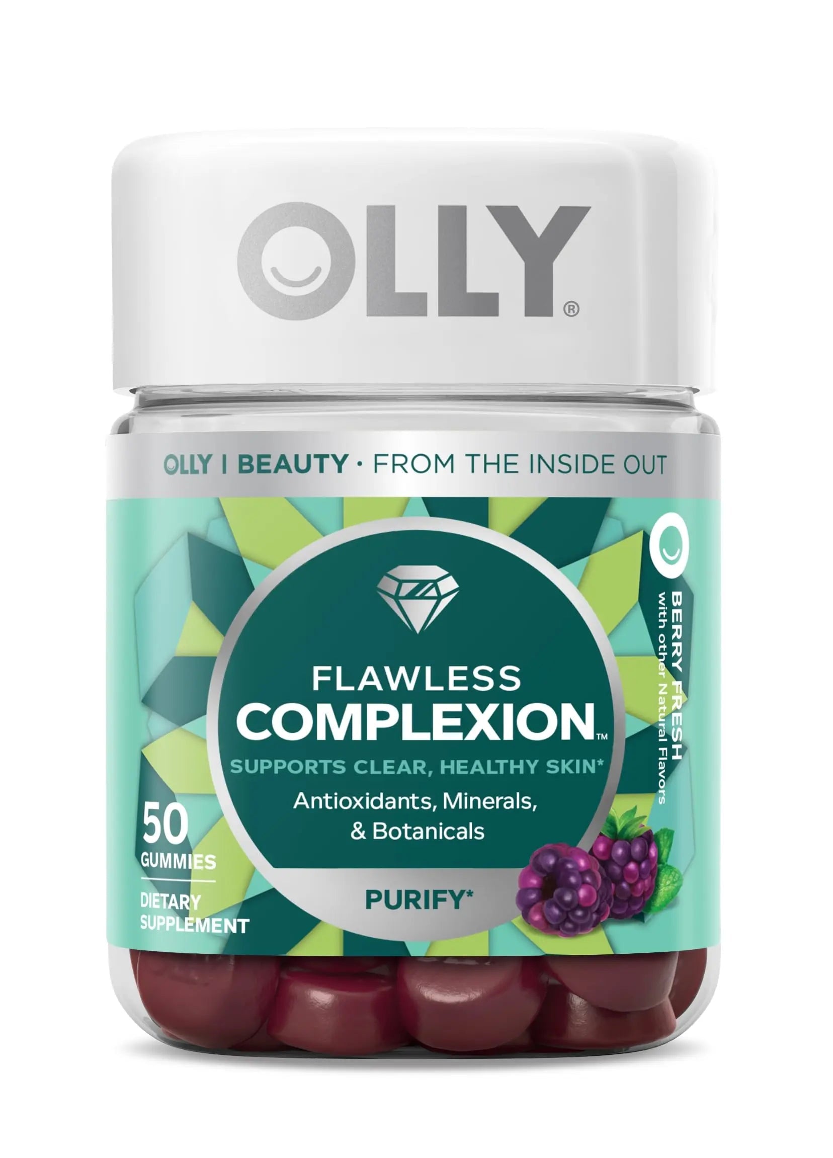 OLLY Undeniable Beauty Gummy & Flawless Complexion Gummy, Clear and Healthy Skin Support, Vitamins E, A, Zinc, Chewable Supplement, Berry - 50 Count (Pack of 1) OLLY buy supplements canada