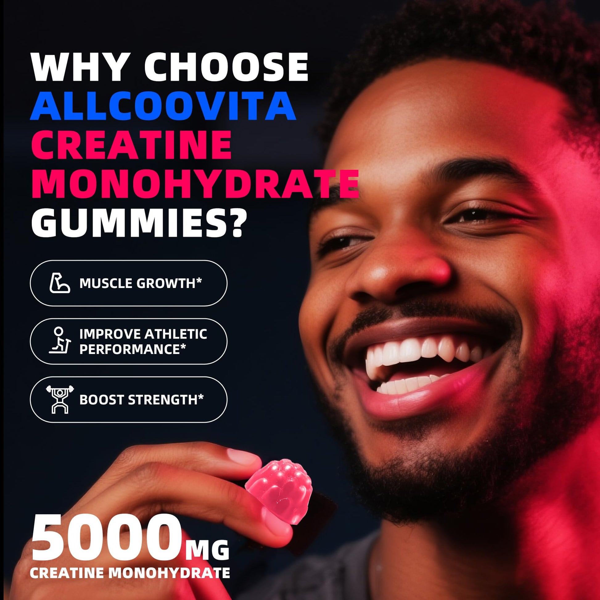 NSF Certified Creatine Gummy 5g - Creatine Monohydrate Gummies for Men & Women. Boost Focus,Strength, and Endurance, Anti-Melting Formula, Vegan, Gluten-Free, Non-GMO,(Raspberry & Blueberry 135 ct) Allcoovita buy supplements canada