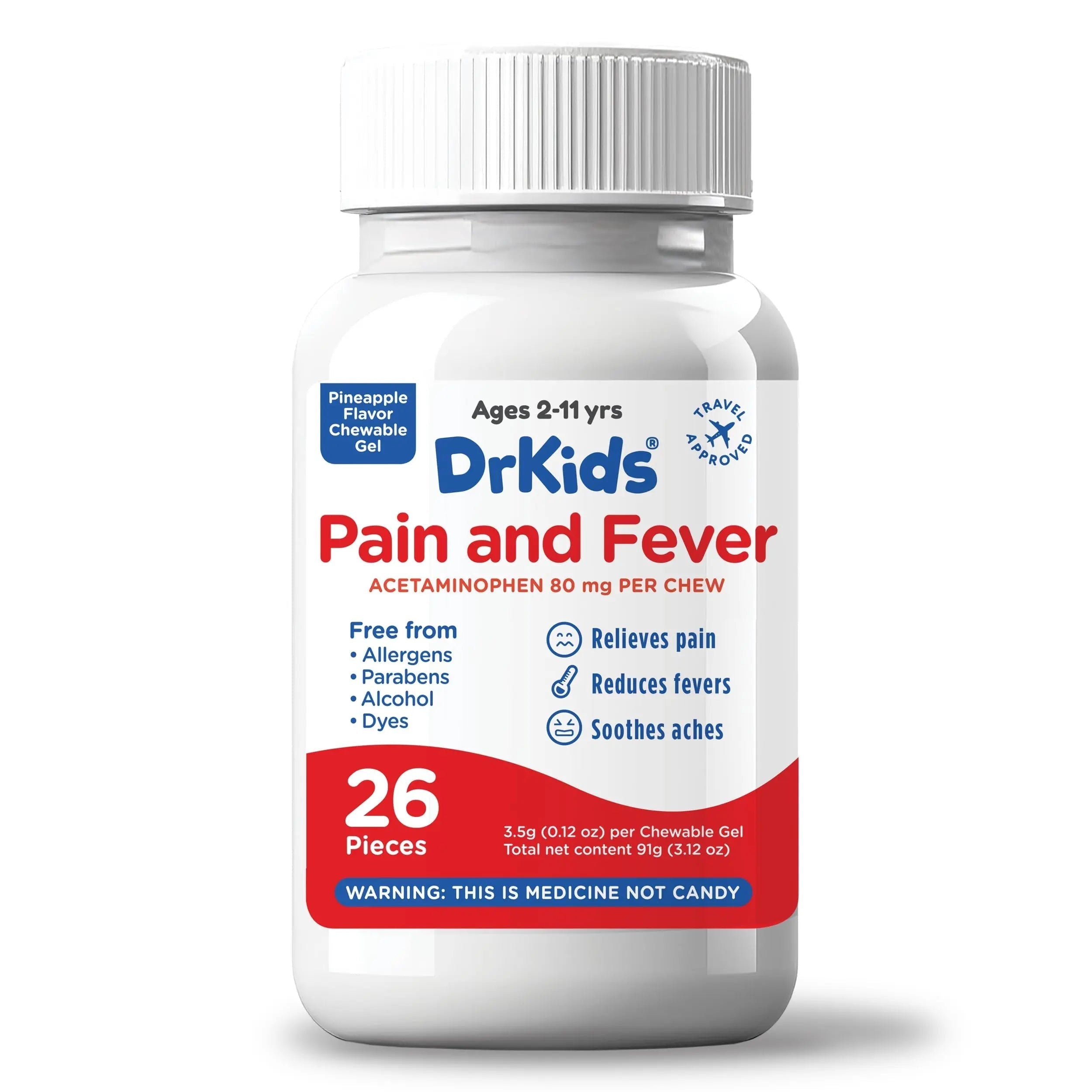 Dr. Kids Children’s Pain and Fever Chewable Gels – Pain Relief and Fever Reducer for Kids Ages 2–11, 80 mg Chewable Acetaminophen for Headache, Sore Throat, Cold & Flu, Pineapple Flavor, 26 Count Dr. Kids buy supplements canada