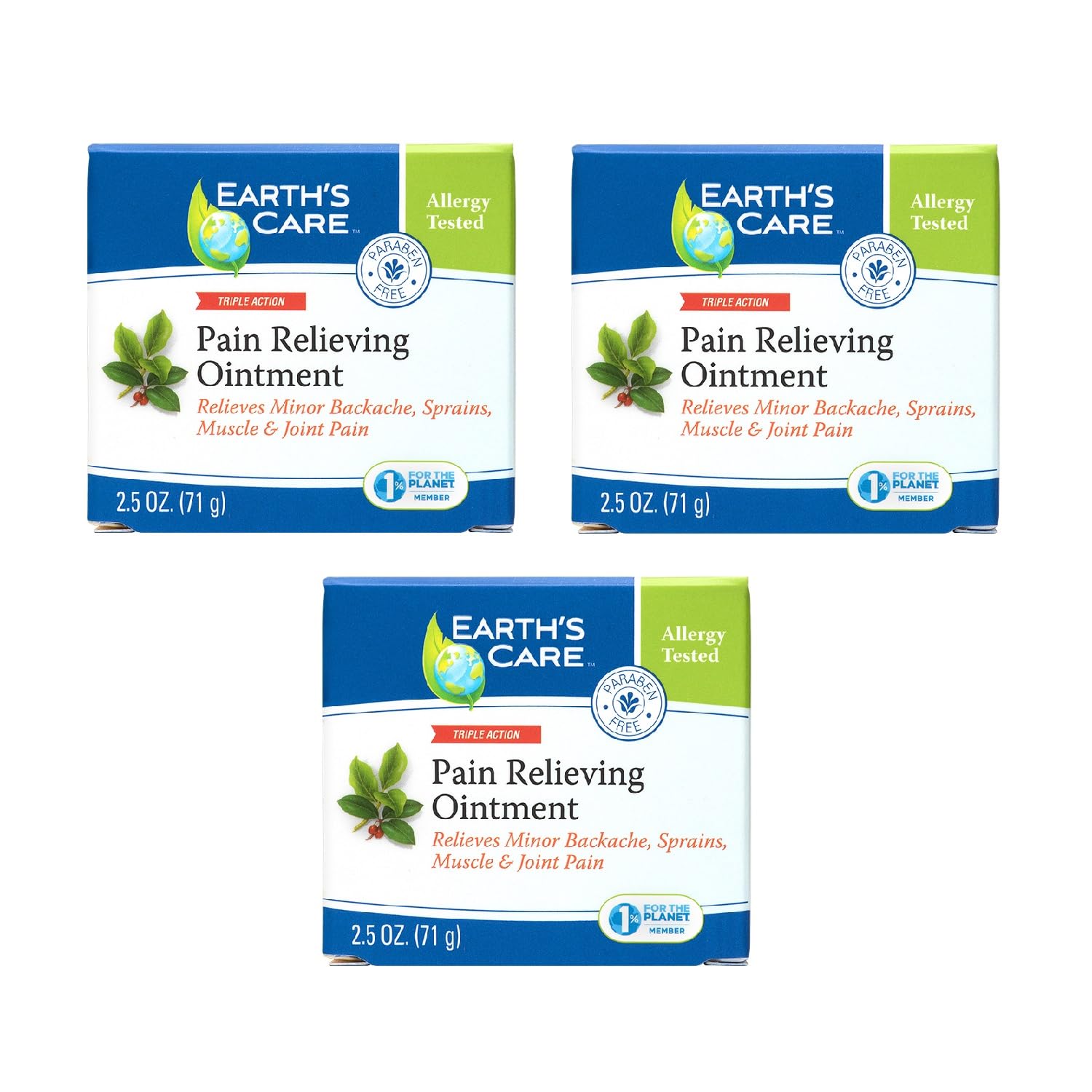 Earth's Care Pain Relieving Ointment - Triple Action Muscle and Joint Pain Relief Cream - Topical Analgesic 2.5 oz (3 Jars) Earth's Care buy supplements canada
