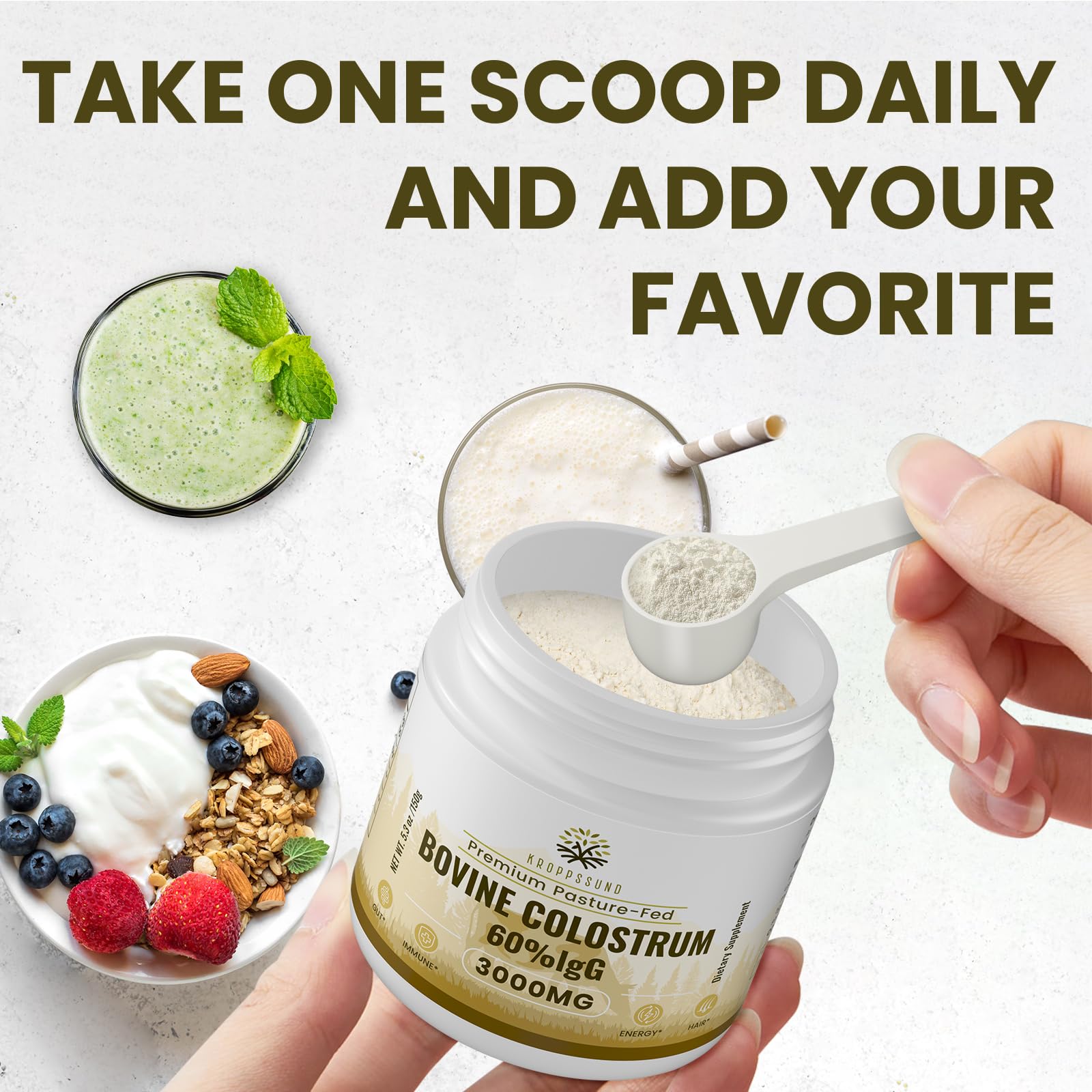 Kroppssund Bovine Colostrum Powder Supplement 3000 mg - Extra High 60% IgG Bovine Colostrum - Gut, Bone, Exercise, Immune - 50 Servings (1 Bottle) Kroppssund buy supplements canada