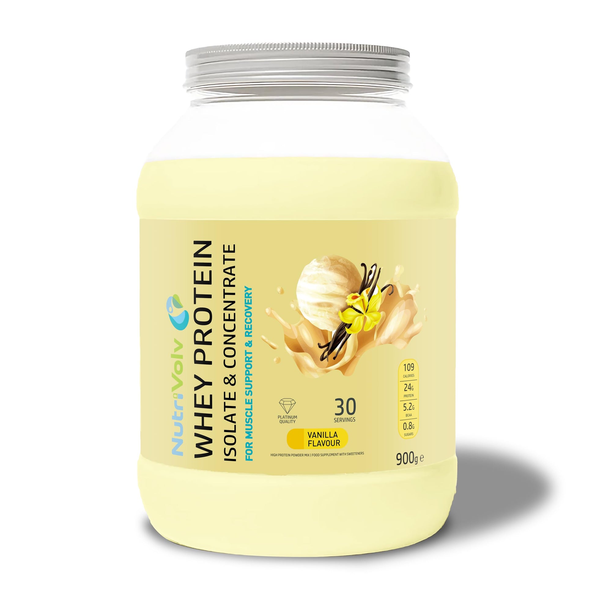 NutriVolv Whey Protein Isolate & Concentrate Powder | Vanilla Flavour 900g | 30 Servings NutriVolv buy supplements canada