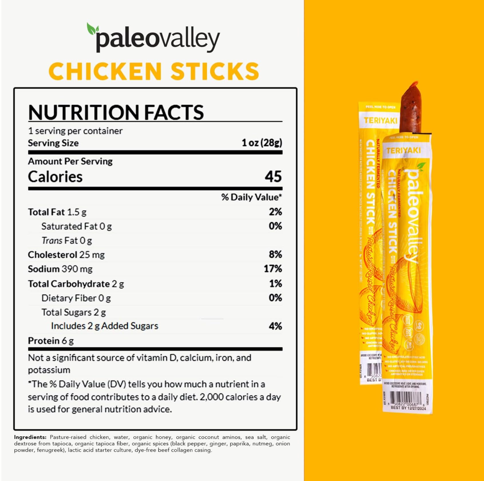 Paleovalley Pasture-Raised Chicken Sticks – 10 Pack – 7g Protein per Stick – Keto-Friendly, Paleo, Gluten-Free, Nitrate-Free – On-the-Go Snack (10 Pack, Teriyaki) Paleovalley buy supplements canada
