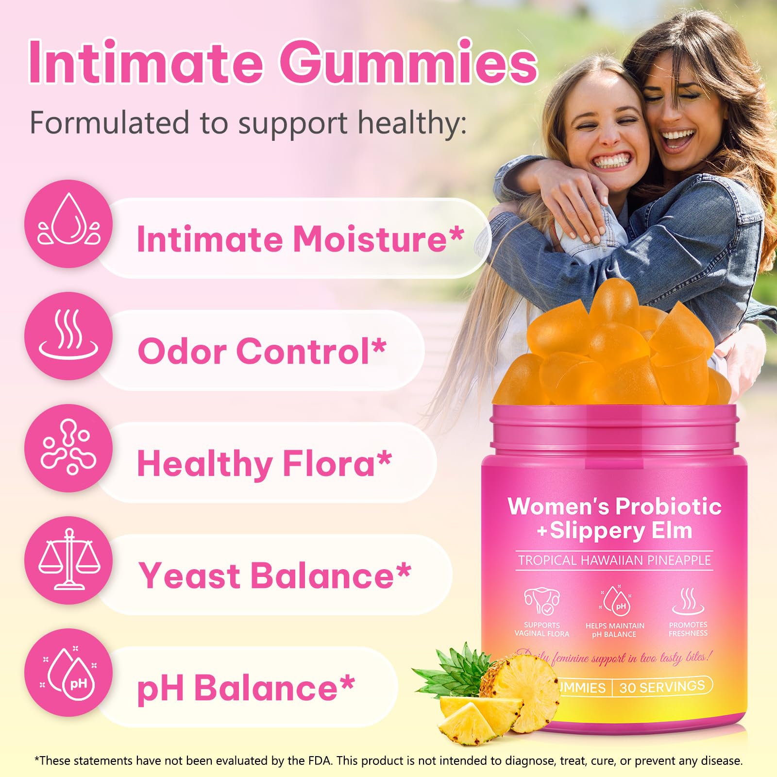 WeiWeiLa Feminine Probiotics Gummies for Women Probiotic Gummies with Slippery Elm | Natural Pineapple Flavor | Supports Feminine pH Balance & Comfort | 60 Vegan Gummie for Daily Wellness WeiWeiLa buy supplements canada