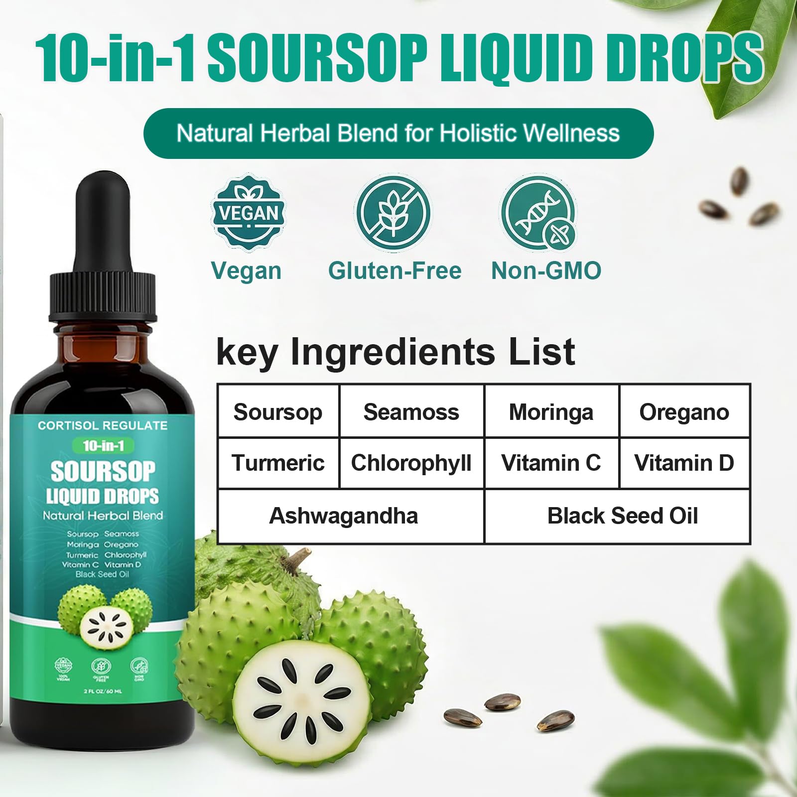CORTISOL REGULATE Soursop Liquid Drops, 10-in-1 Blend with Sea Moss, Moringa, Turmeric, Black Seed Oil, Oregano, and More, 2 fl oz (1 Pack) CORTISOL REGULATE buy supplements canada