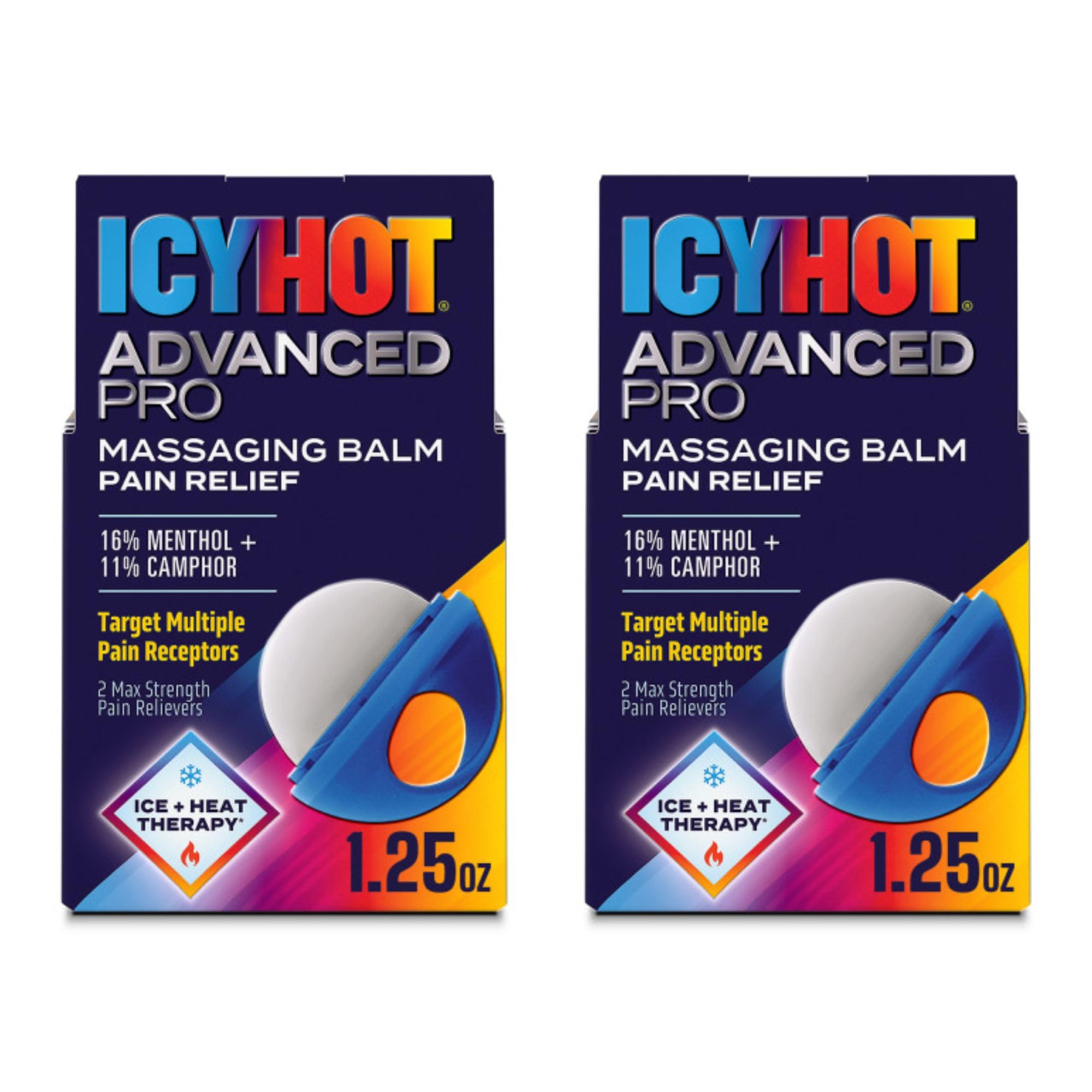 Icy Hot Advanced PRO Pain Relief Massaging Balm, Fast-Acting Max Strength Pain Relief with Menthol 16% and Camphor 11% for Backaches, Joints, Muscle Strains and Arthritis, 1.25 oz, 2 pk Icy Hot buy supplements canada